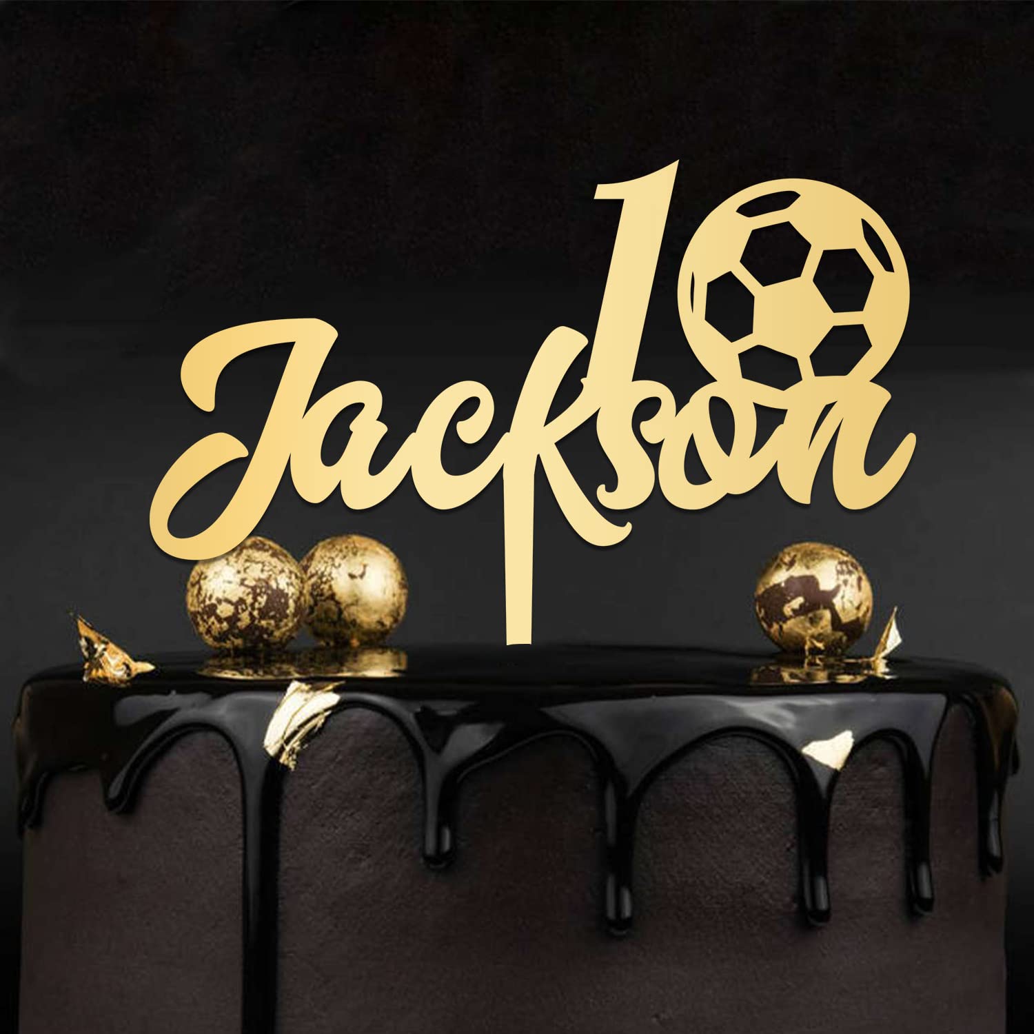 Custom Soccer Birthday Cake Topper - Personalized Age & Name Football Player Decoration | Gold Mirror Sport Theme Party Supplies for Kids & Adults | Made in USA - Perfect for Birthday Cakes, Cupcakes & Dessert Tables