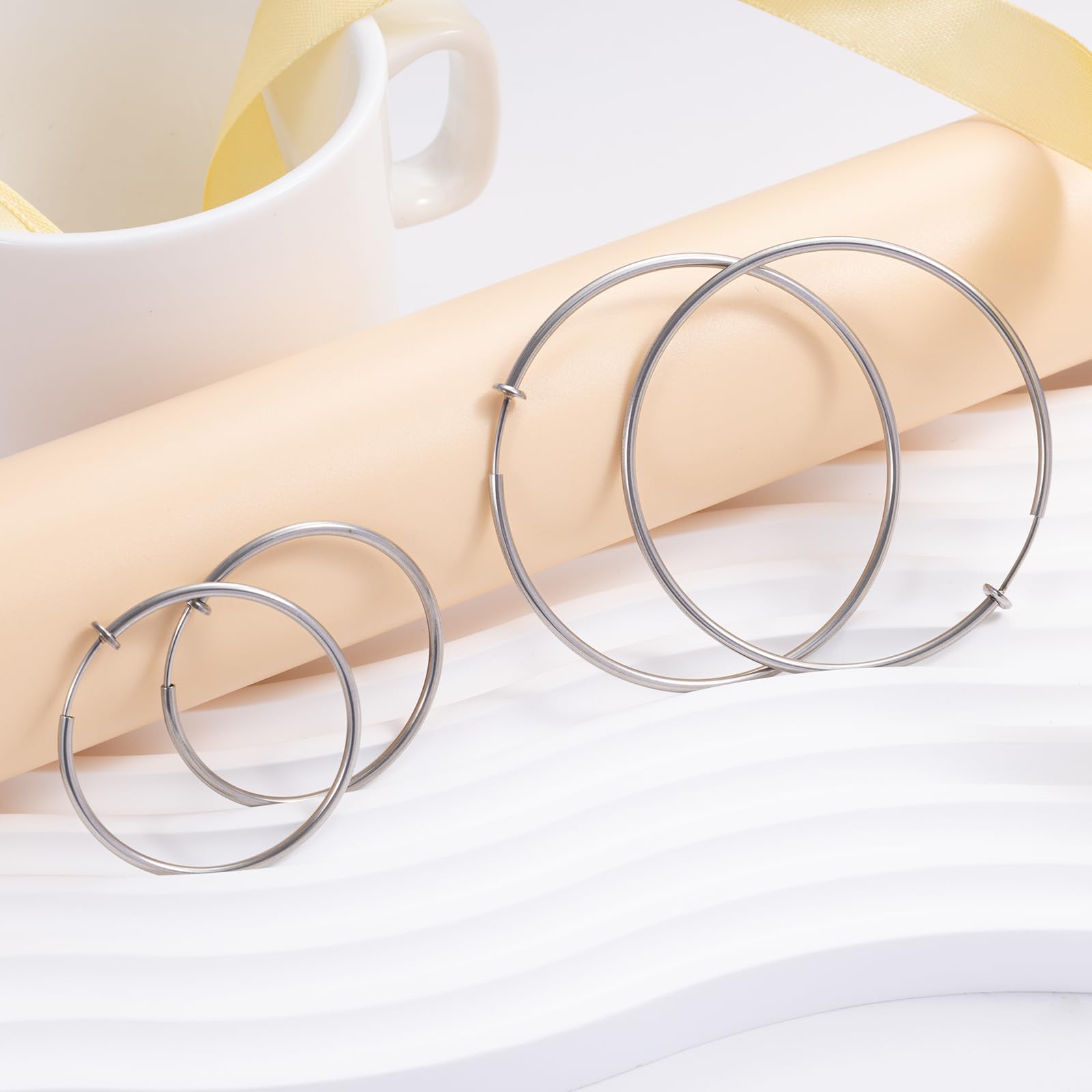Stainless Steel Big Clip On Spring Hoop Earrings 3-Piece Jewelry Set in Gunmetal Tone - Perfect for Parties, Weddings & Everyday Fashion Accessories