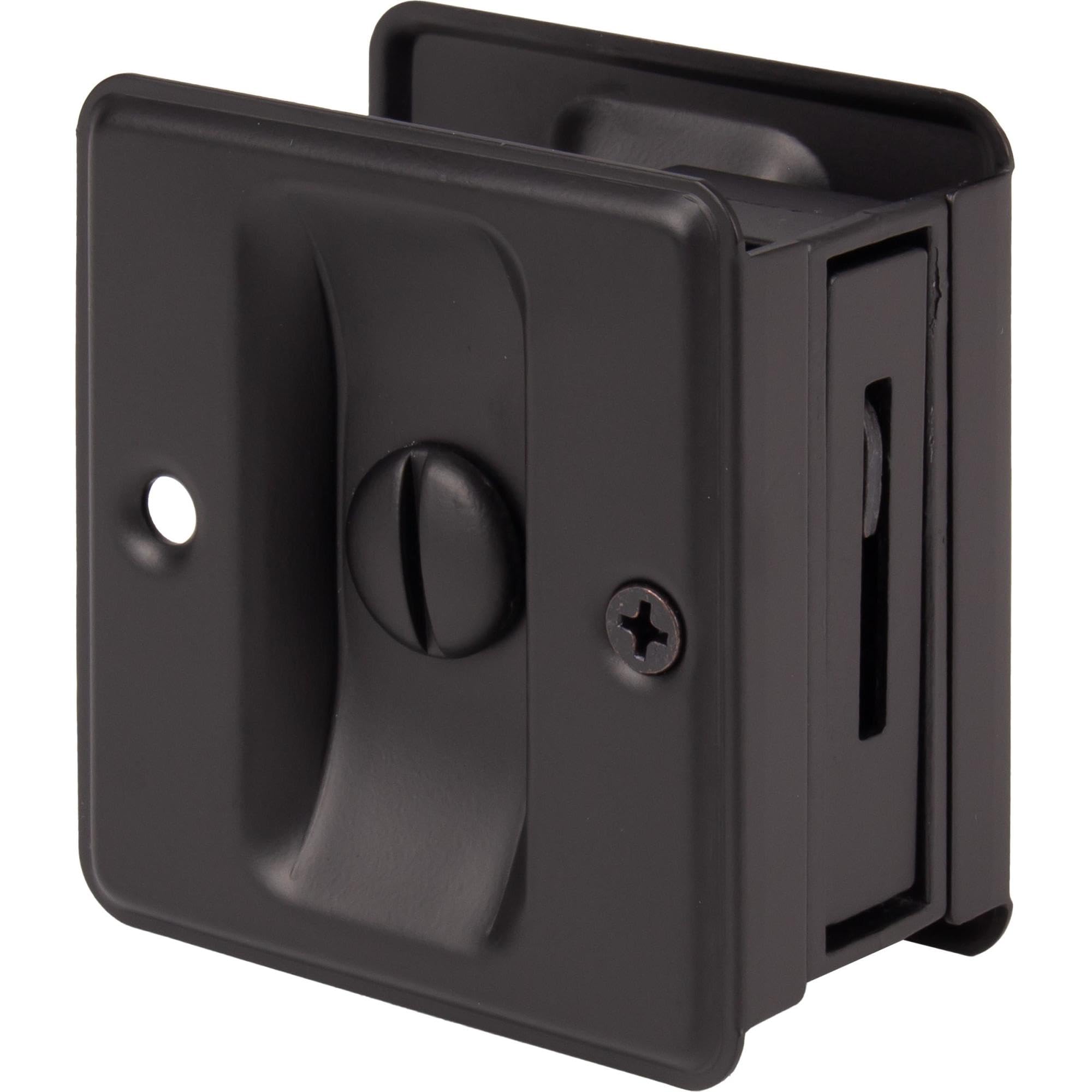 Square Pocket Door Lock with Privacy Latch - Matte Black Finish for Bedroom & Bathroom - Stone Harbor Hardware - Secure & Stylish Sliding Door Solution