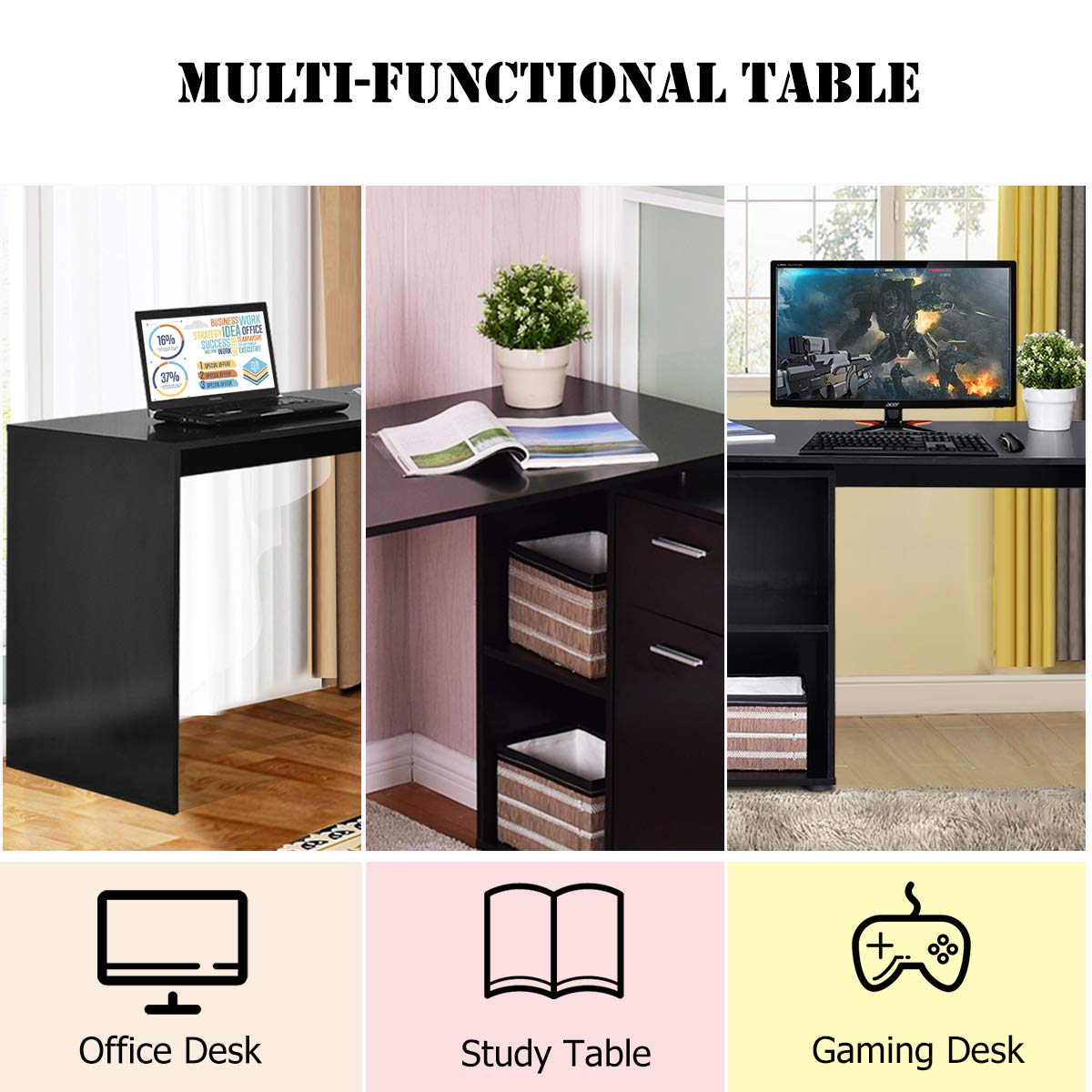 Tangkula Rotating L-Shaped Desk - Large Wooden Computer Desk for Home Office with Storage Shelves | Perfect for Small Spaces, Gaming & Study Setup