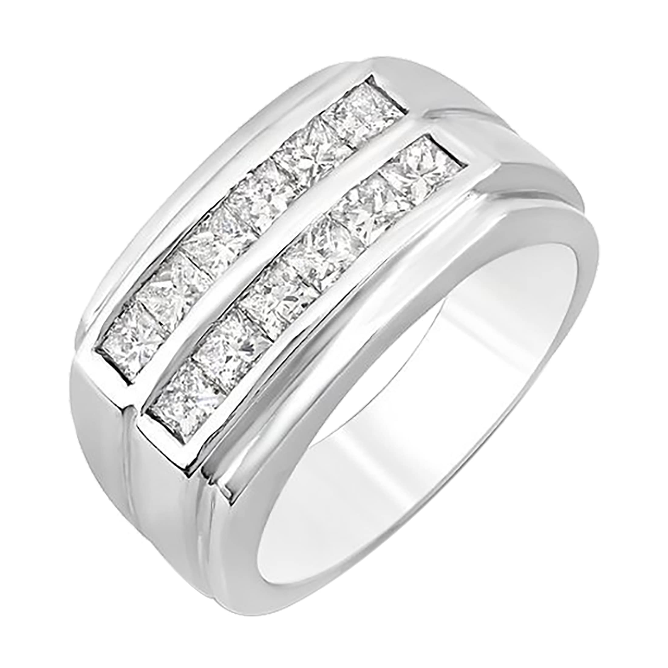 1.35 Carat 14K White Gold Princess Cut Diamond Men's Wedding Band Ring - Anniversary Gift for Him, Perfect for Proposals & Special Occasions