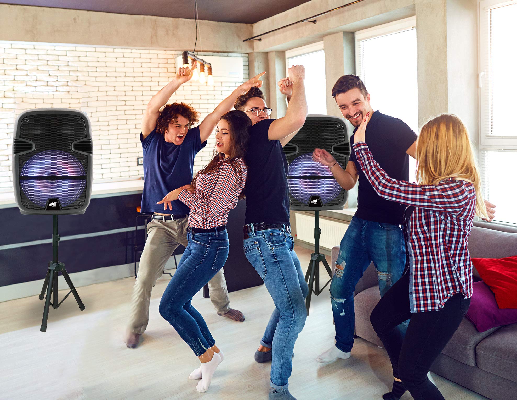 Naxa Electronics NDS-1218D 12-inch Dual Bluetooth True Wireless Sync Party Speakers with Disco Lights - Perfect for DJ Parties, Outdoor Events & Home Entertainment (Black)