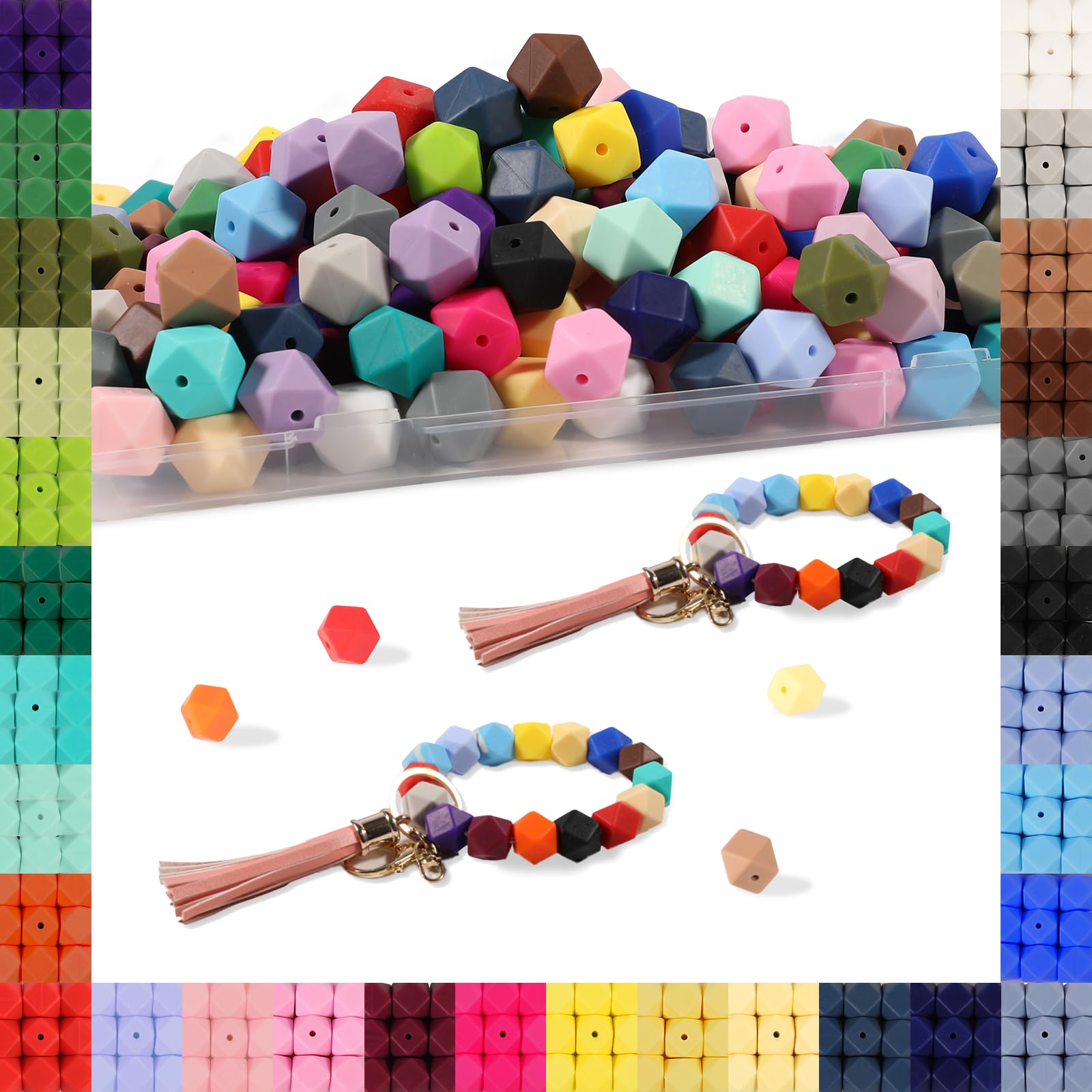 90Pcs Hexagon Silicone Beads - 30 Colors 14mm Bulk Craft Beads for DIY Keychains, Bracelets, Necklaces & Pen Decor - Perfect for Jewelry Making, Gift Accessories & Creative Projects