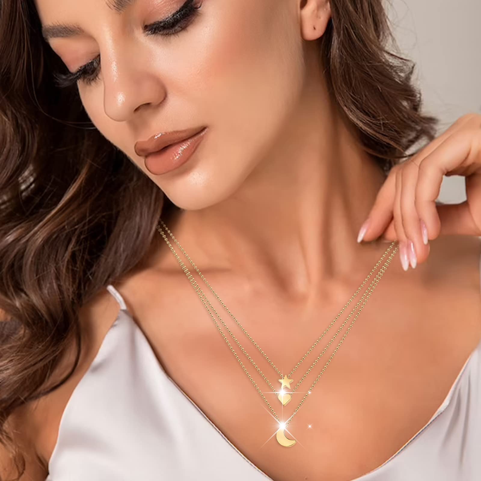 Layered Gold Necklace for Women - Star Moon Heart Pendant Collarbone Chain Jewelry | Elegant Gift for Her, Birthday, Anniversary & Everyday Wear (Gold, One Size)