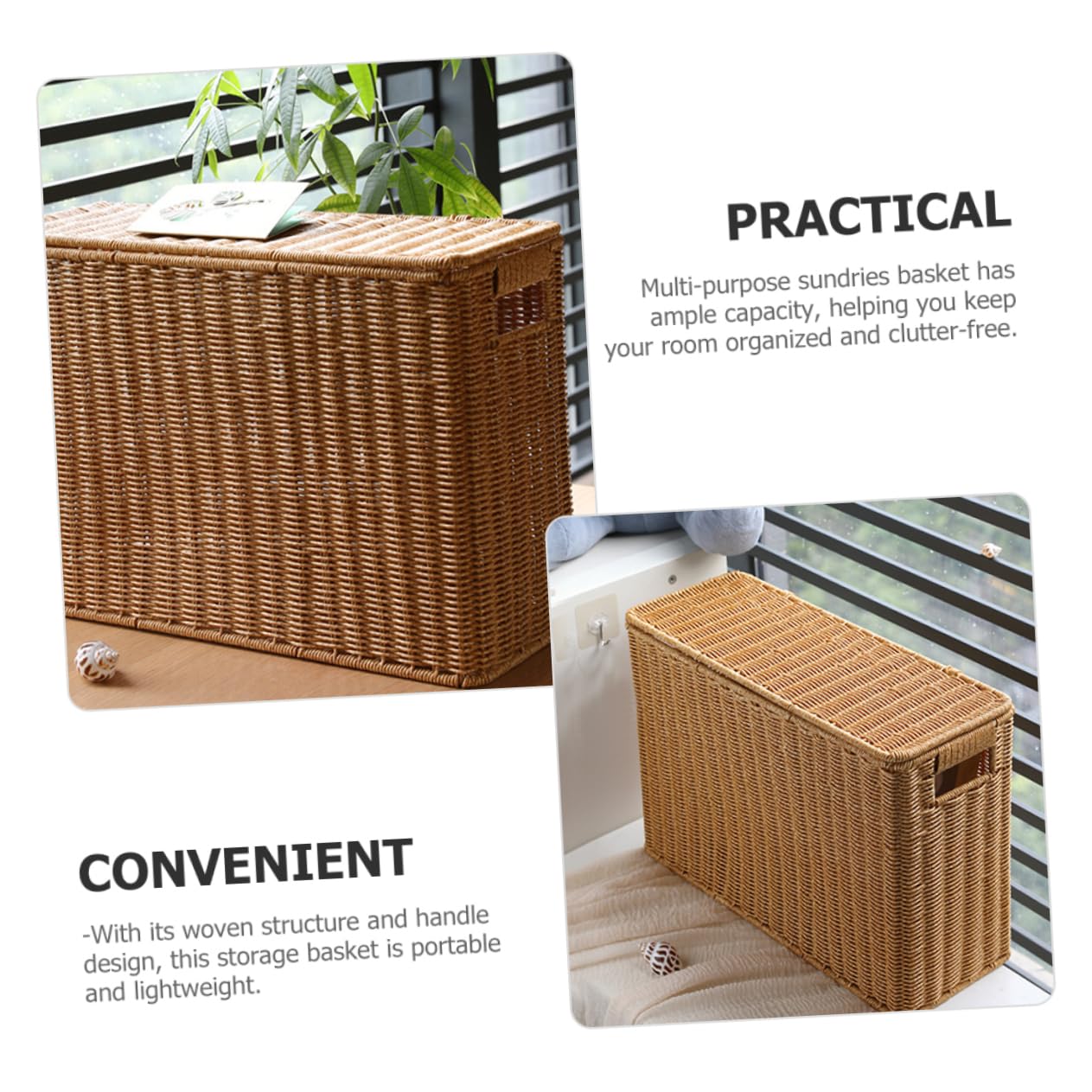 Narrow Tall Storage Bin with Lid - Woven Rattan Magazine Basket for Home Office Organization | Perfect for Books, Files, and Office Supplies