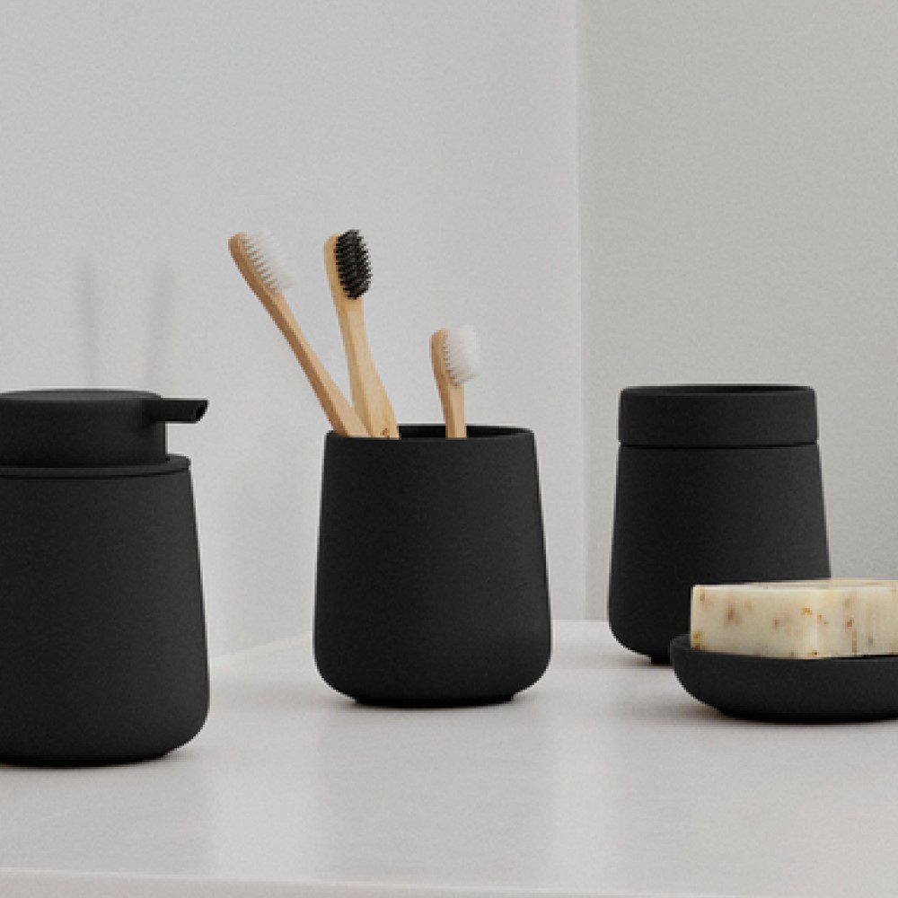 ZONE DENMARK Nova One Tumbler and Toothbrush Holder - Black | Bathroom Organizer for Toothbrushes, Cups & Essentials | Perfect for Home, Office, or Travel Use