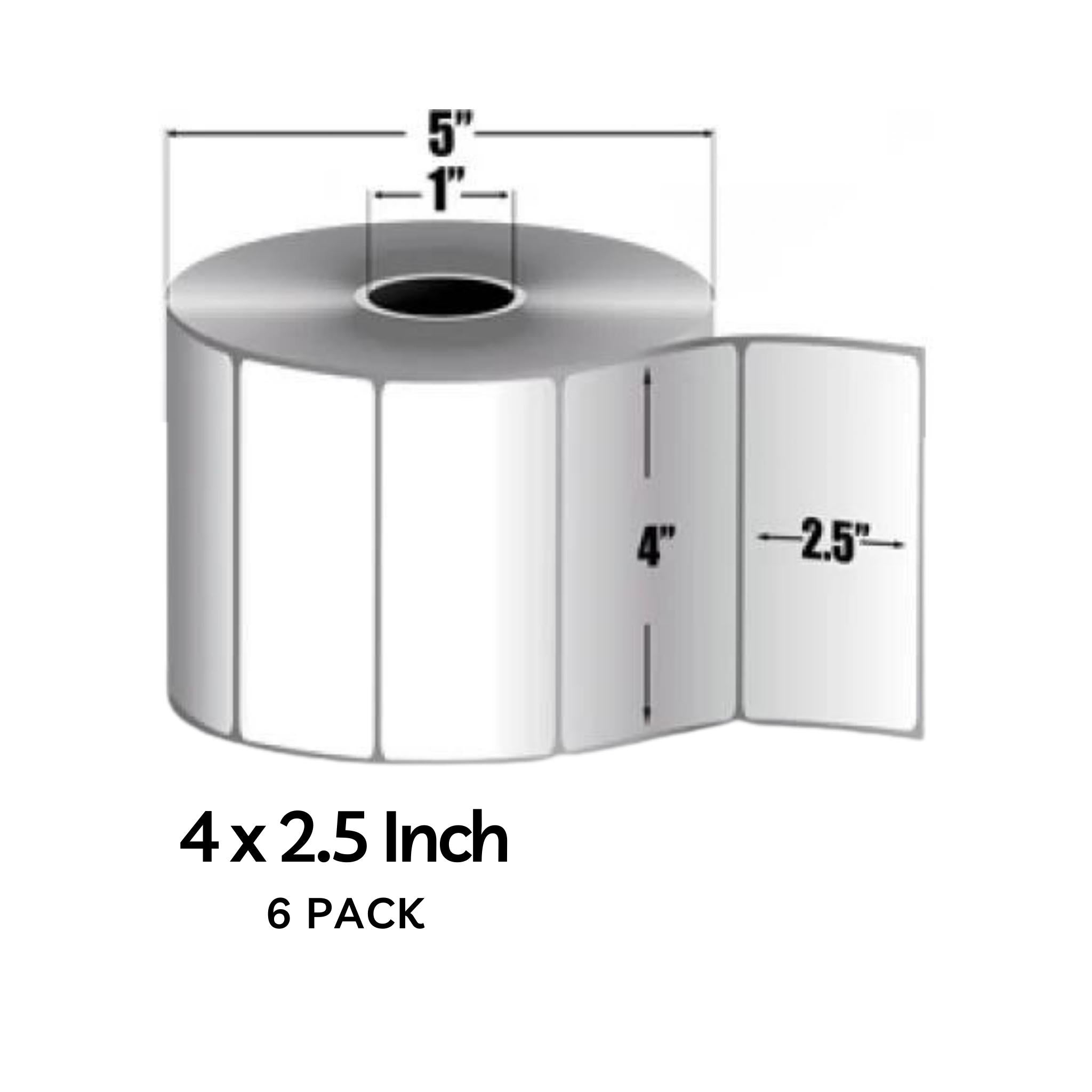 Zebra Z Select 4000D 4x2.5 Inch Thermal Labels - 1000 Labels per Roll (6 Pack) - Perfect for Shipping, Inventory & Barcode Labeling