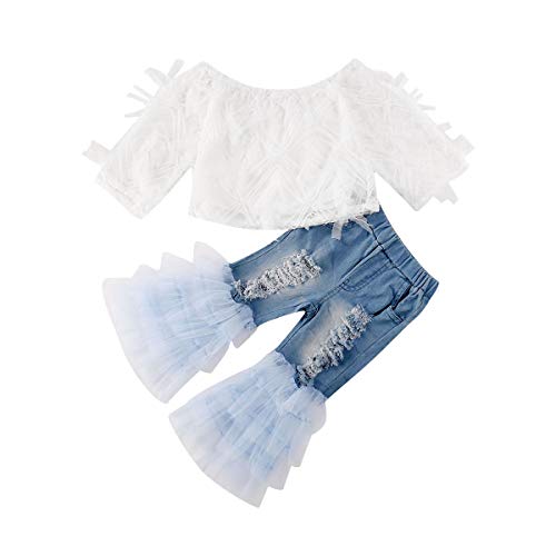 Lace Top+ Ruffle Jeans