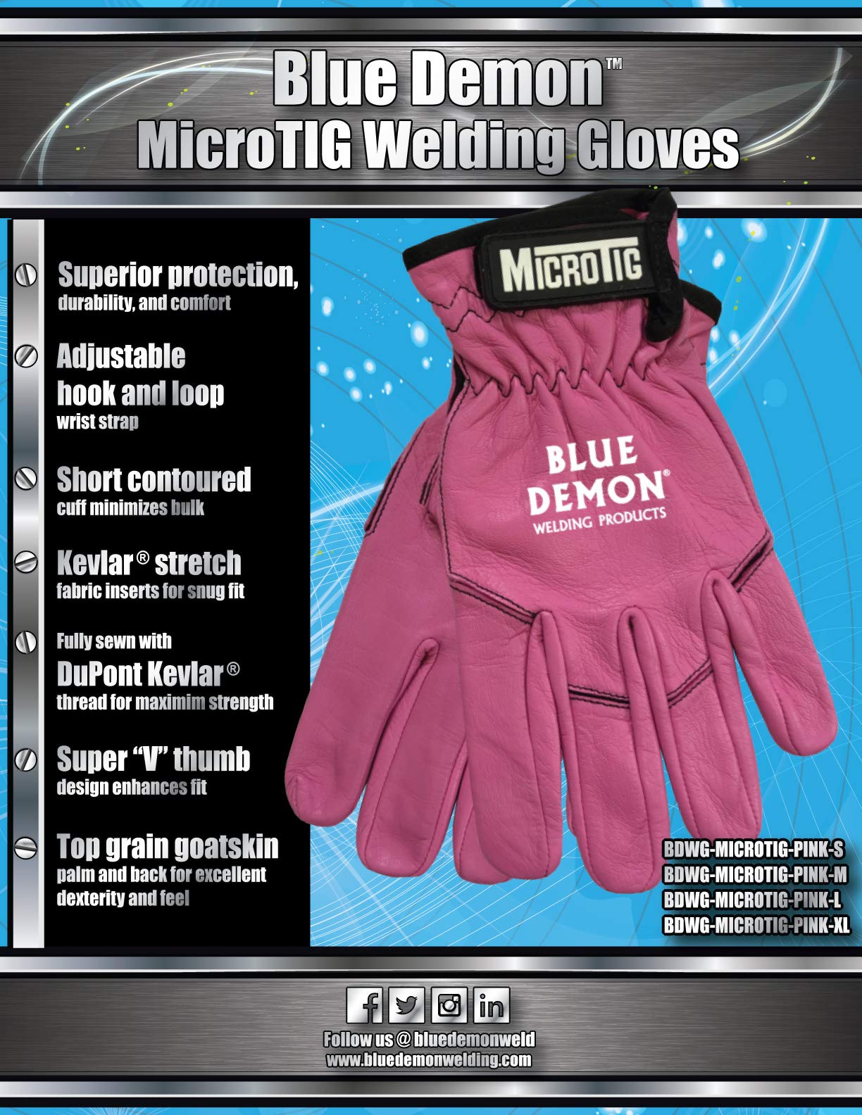Blue Demon MicroTIG Welding Gloves - Heat Resistant & Durable Pink Work Gloves for Precision Welding, Soldering & Metal Fabrication | Ideal for DIY Projects, Automotive Repair & Industrial Use