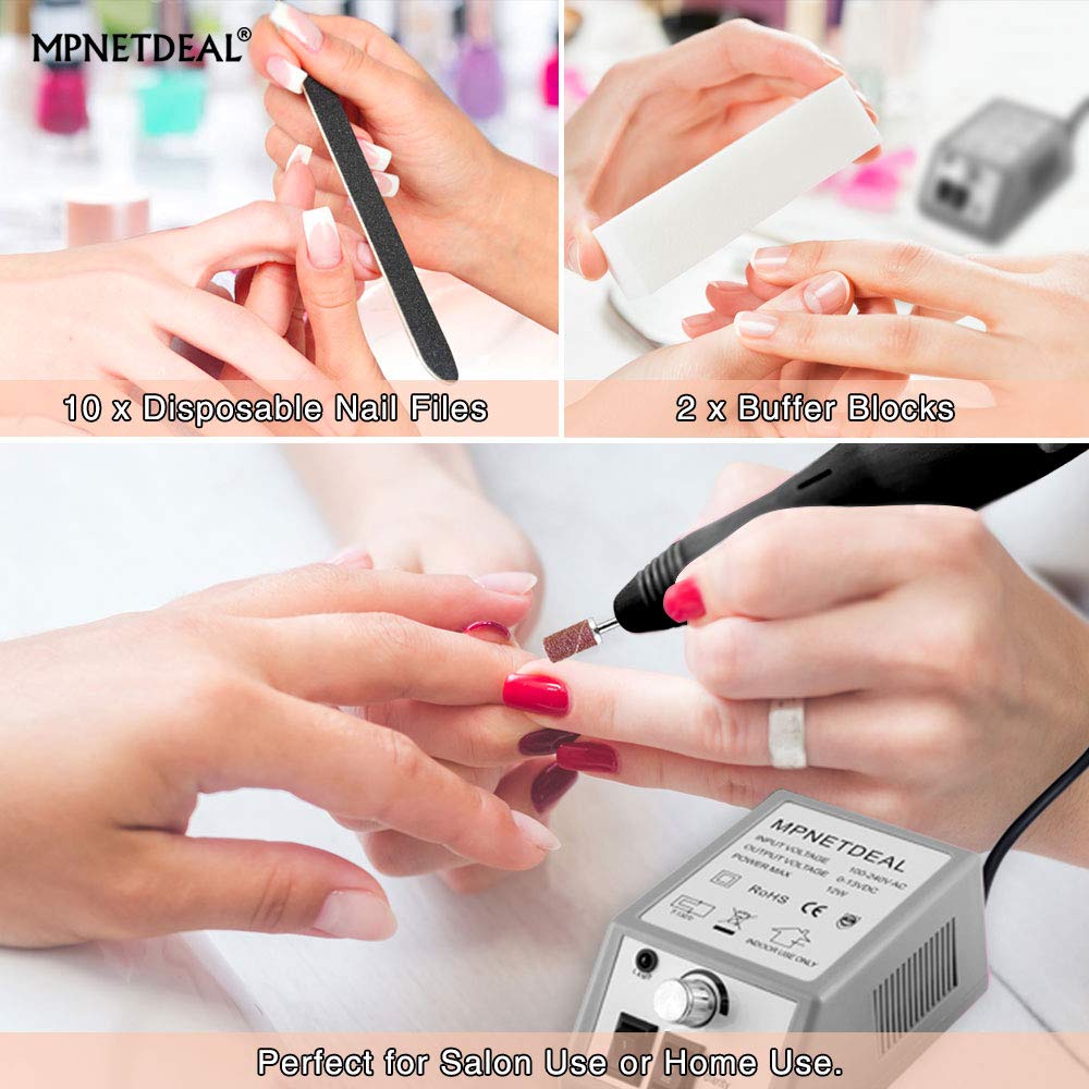 Professional Electric Nail Drill Machine Kit for Manicure & Pedicure - Cordless Nail Art File with 6 Bits & LED Light (Gray) - Perfect for Salon, Home Use & DIY Nail Care