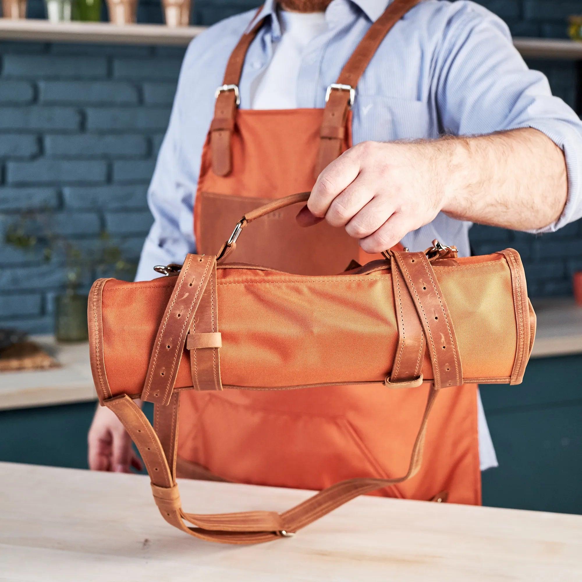 Premium Waxed Canvas Knife Roll for Chefs - Durable & Water-Resistant Knife Storage Bag - Perfect for Professional Kitchens, Culinary School & Outdoor Cooking