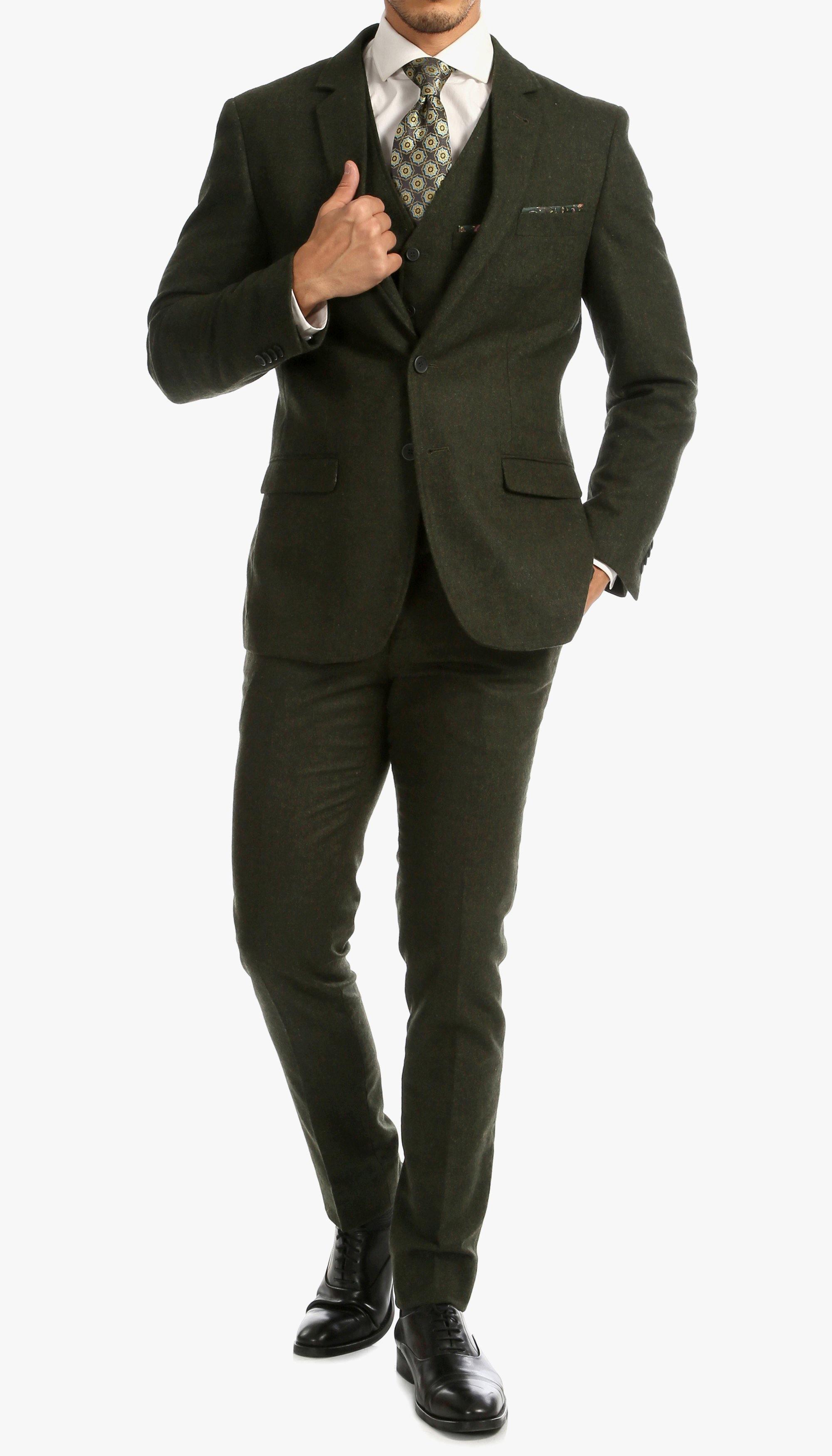 Green Tweed Men's Slim Fit 3-Piece Suit | Formal Business Attire & Wedding Outfit | Perfect for Office, Interviews & Special Occasions