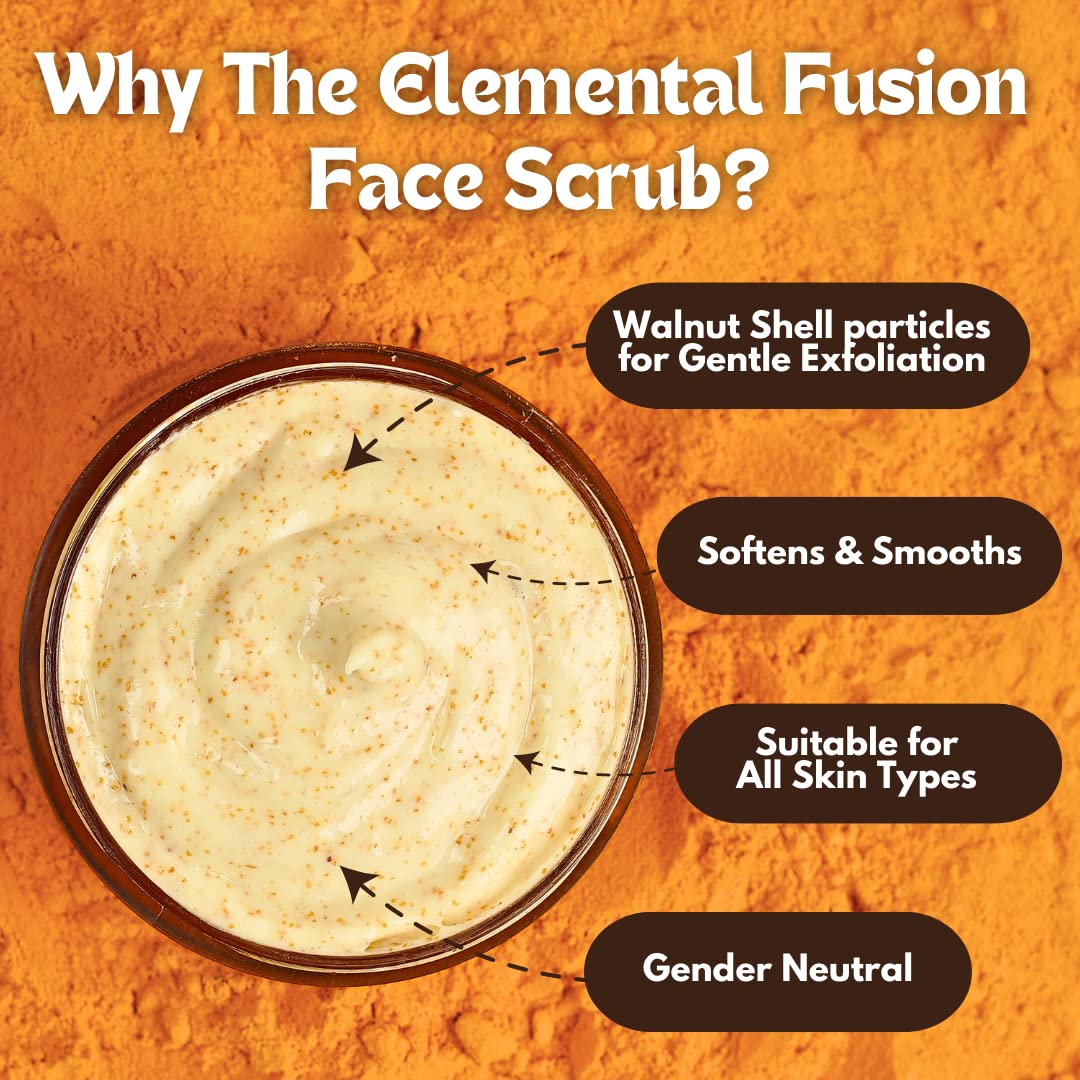 Elemental Fusion Turmeric (Haldi) Glow Gentle Exfoliating Face Scrub - Blackhead & Whitehead Remover, Dead Skin Cleanser for Women & Men - Detan Pack for Radiant Skin (50g) - Perfect for Daily Skincare & Glow Boosting Routine