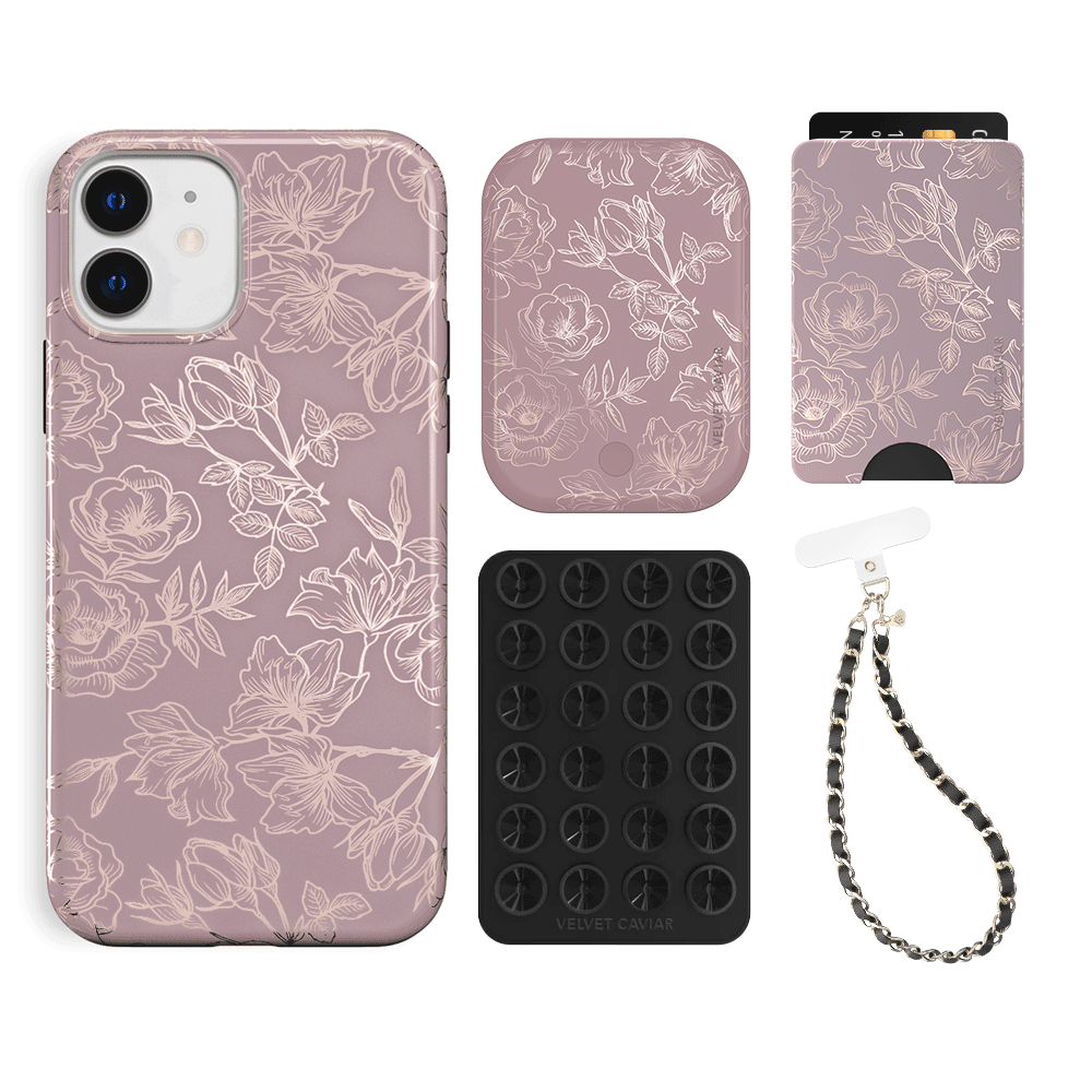 Dusty Rose Chrome iPhone Case with Wallet Holder - Slim Protective Cover for iPhone 13/14/15 Pro Max - Perfect for Everyday Use, Travel, and Hands-Free Convenience