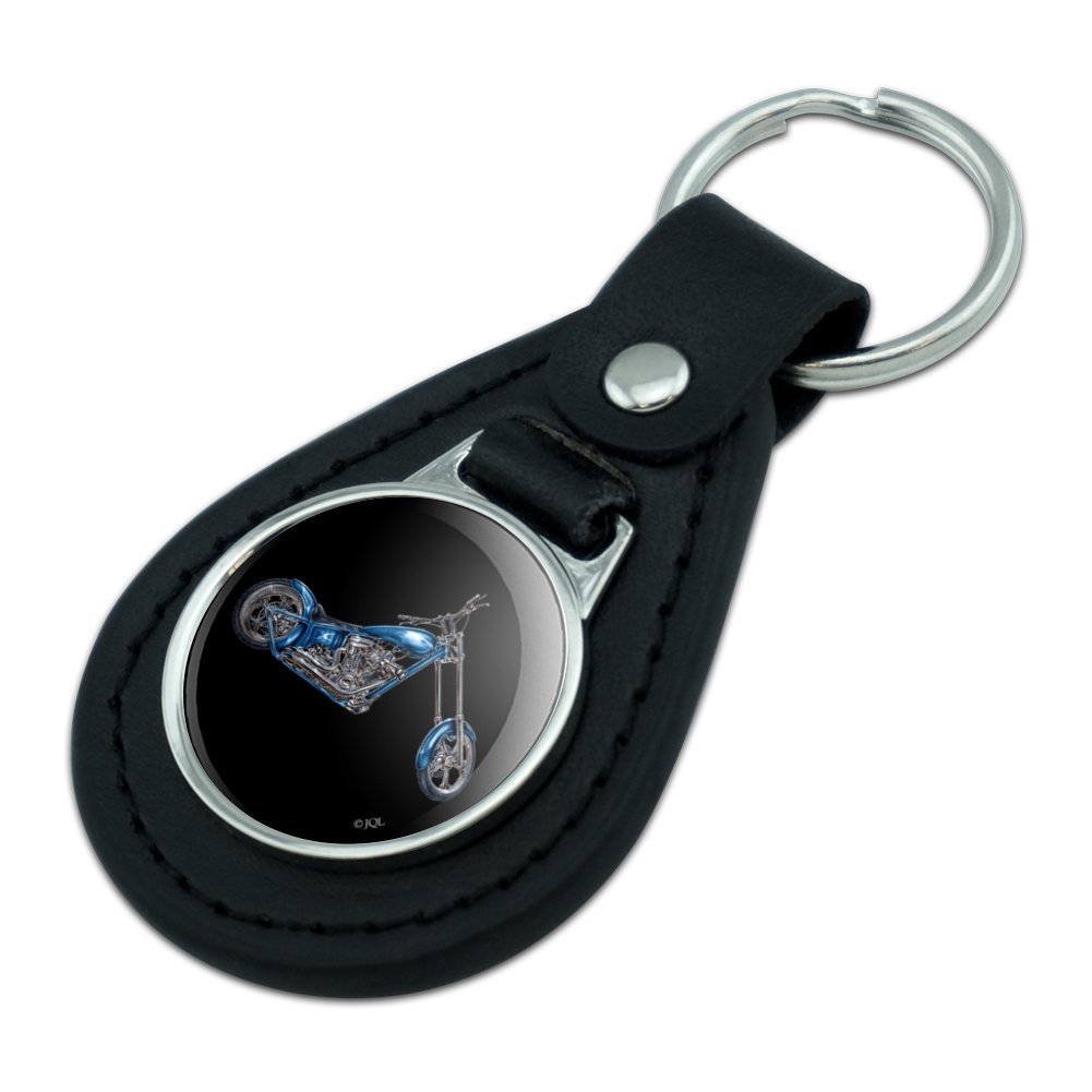 Black Leather Chopper Motorcycle Keychain with Blue Eagle Design - Durable Biker Accessories for Harley Davidson & Cruiser Riders - Perfect Gift for Motorcycle Enthusiasts