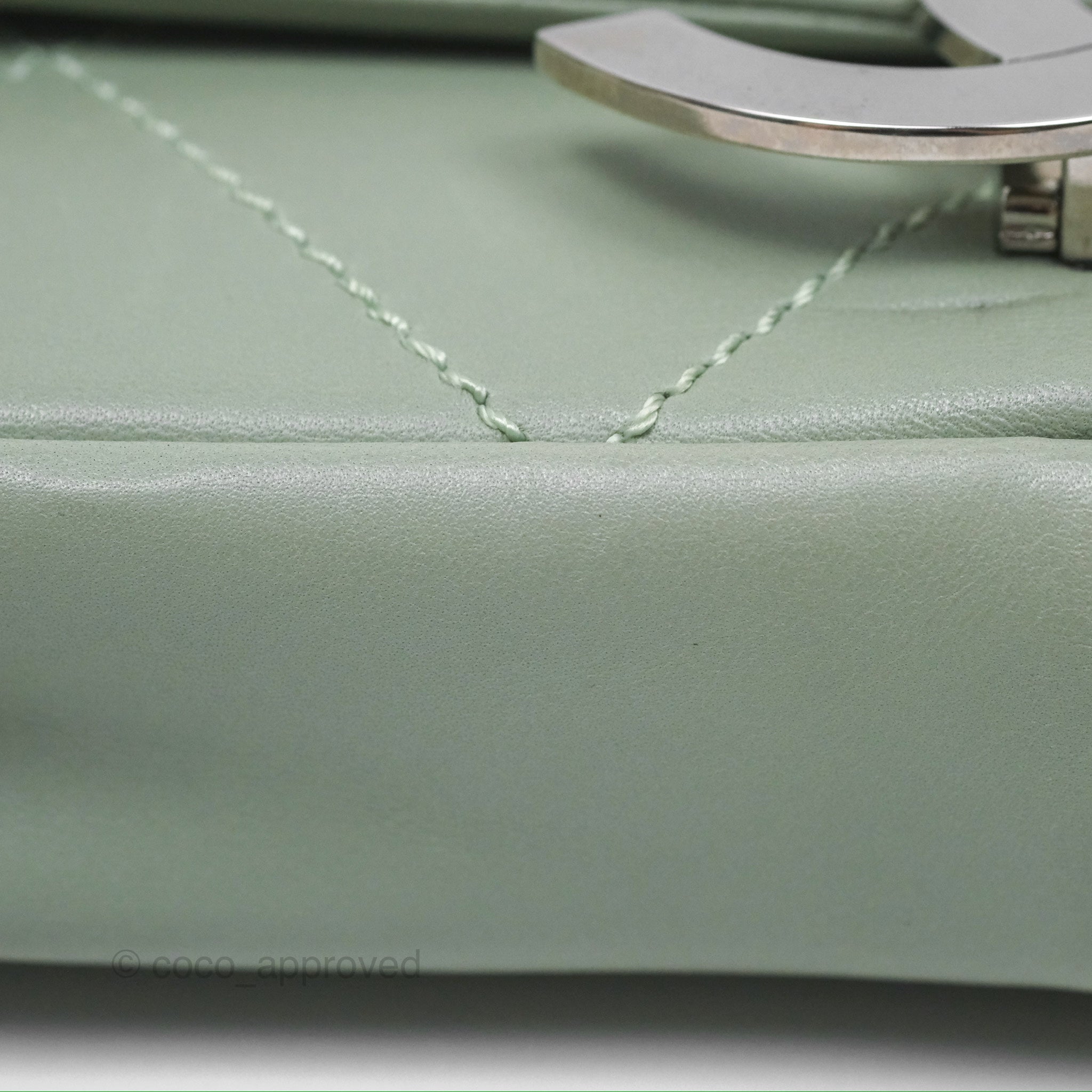 Chanel CC East West Flap Bag Genuine Lambskin Leather Mint Green with Silver Hardware - Luxury Crossbody Purse for Women, Perfect for Date Night & Special Occasions