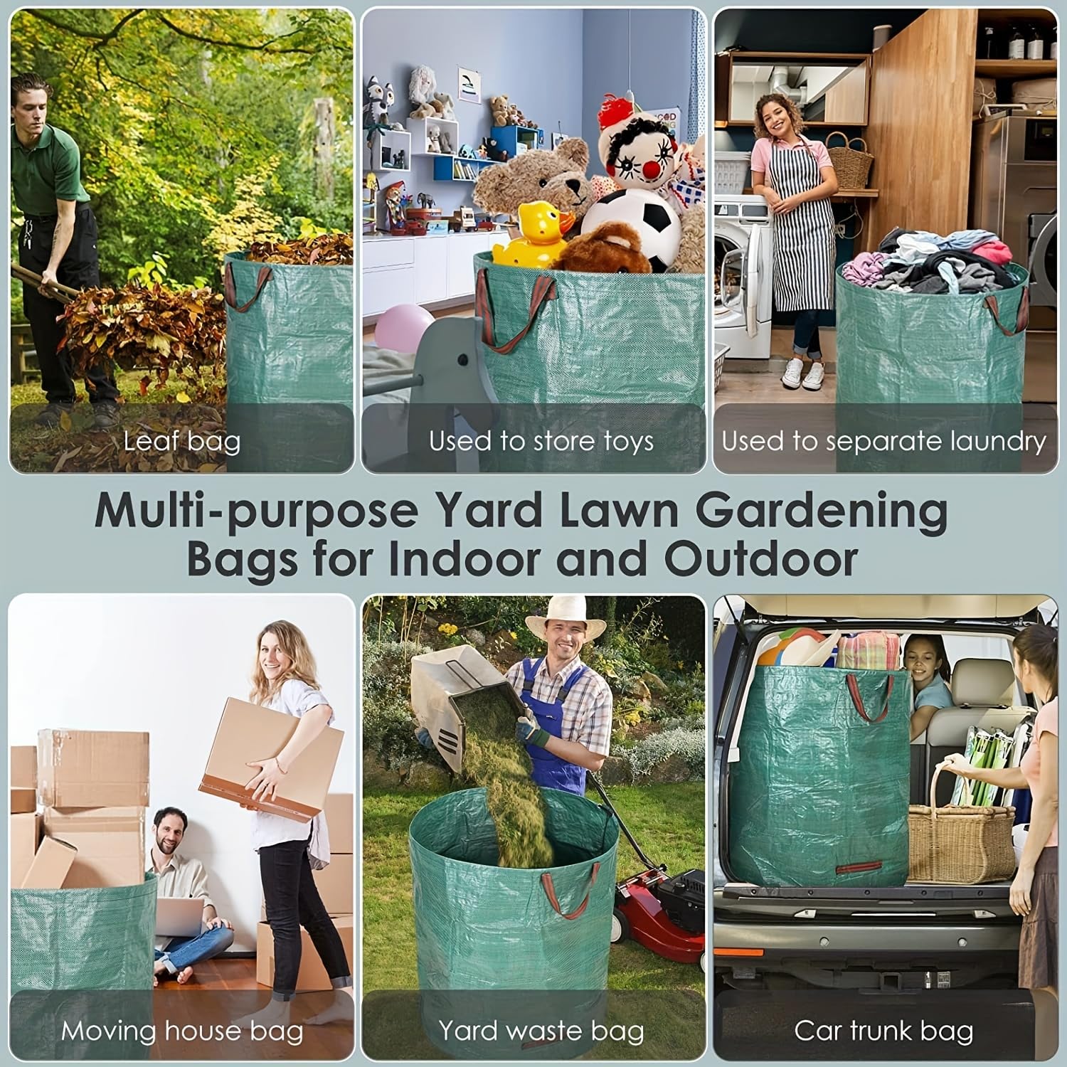 2-Pack 80 Gallon Heavy Duty Reusable Yard Waste Bags (33H x 26D Inches) - Standable Leaf Bags for Garden Trash, Yard Debris & Grass Clippings - Durable 4-Handle Design - Perfect for Fall Cleanup, Lawn Maintenance & Landscaping Projects