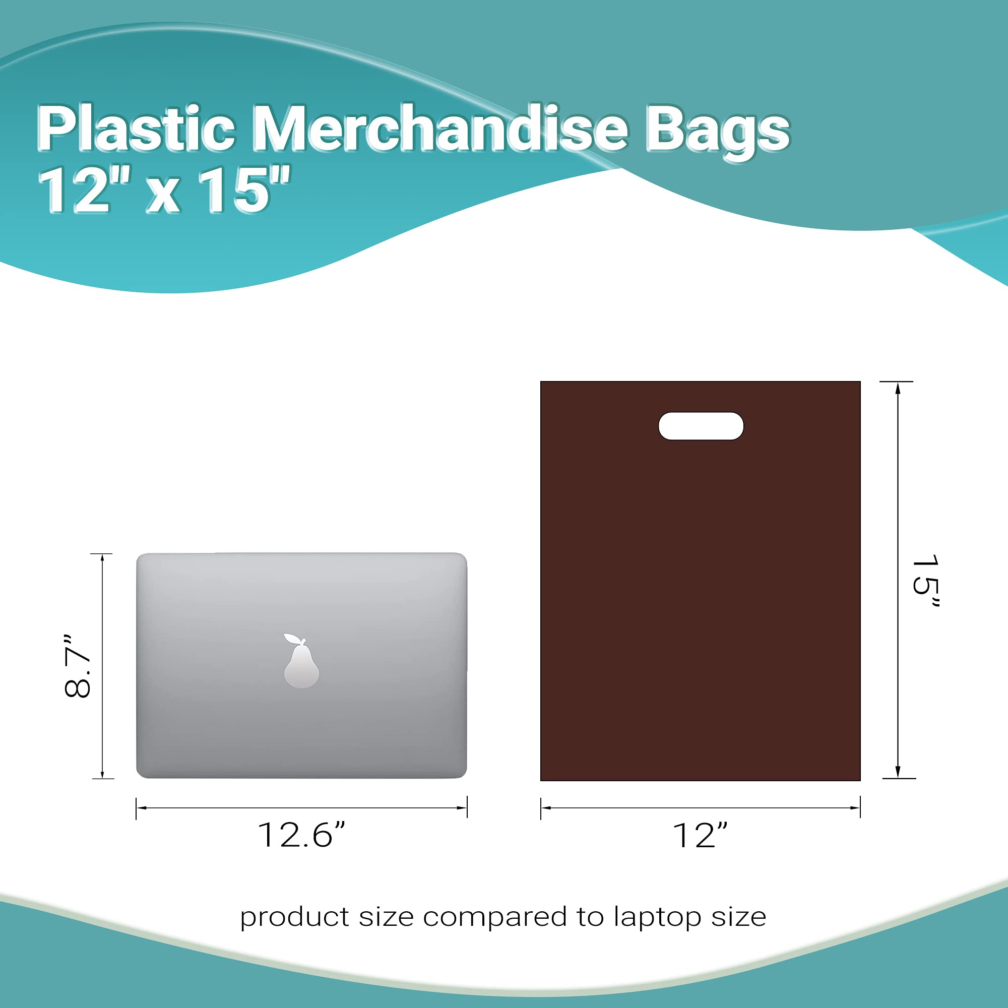 APQ 1000 Pack Brown Shopping Bags with Die-Cut Handles 12x15 Inches - 1 Mil Thickness Lightweight LDPE Retail Plastic Bags for Grocery, Boutique & Gift Packaging | Eco-Friendly & Durable