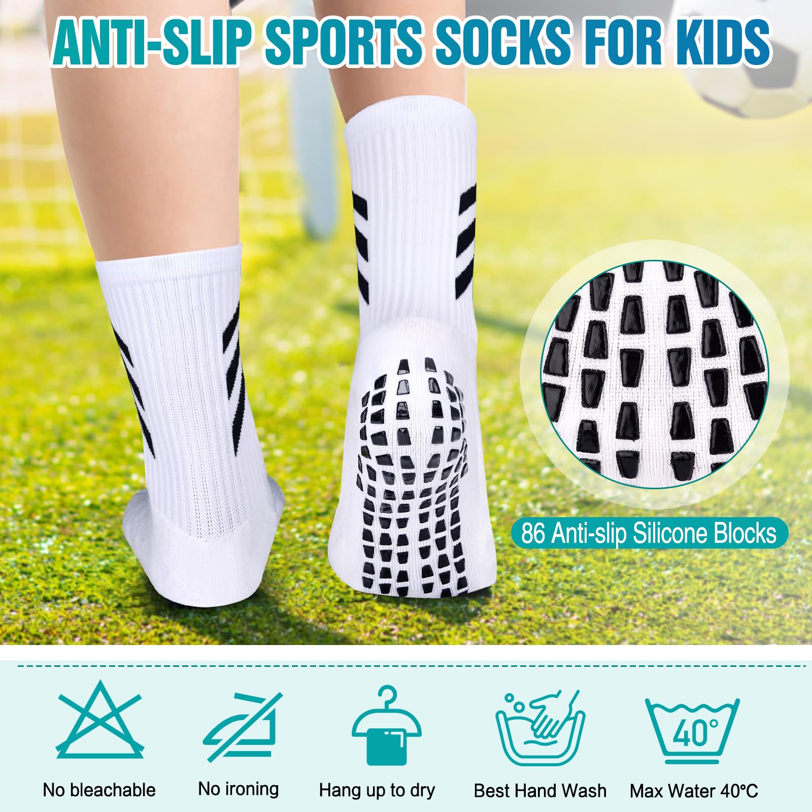 TEUEN Kids Non-Slip Soccer Socks - Breathable Athletic Grip Socks for Boys & Girls - Perfect for Football, Indoor Sports, and Playground Activities