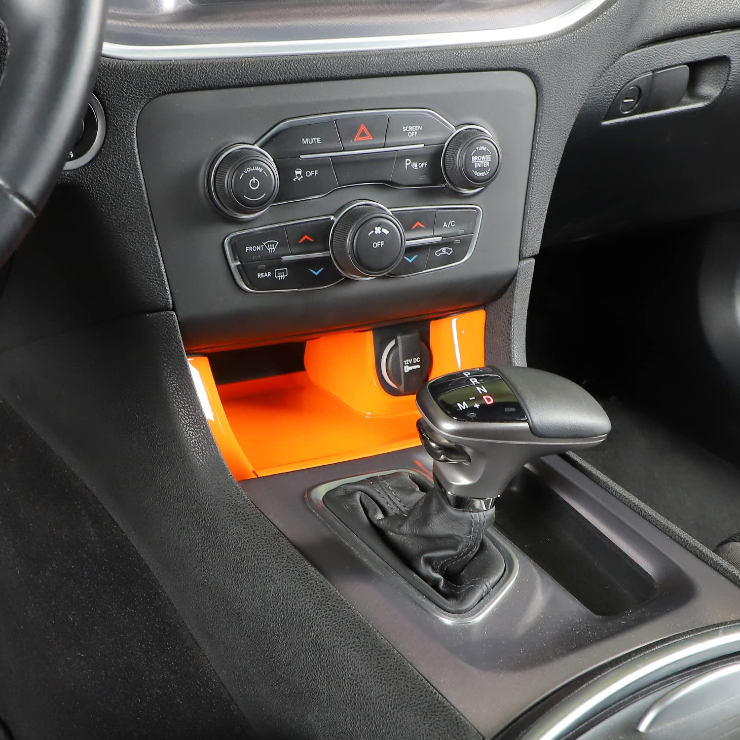 2011-2019 Dodge Charger Center Console Gear Shift Storage Trim Panel - ABS Orange 4pcs - Interior Car Accessories for Enhanced Storage & Style - Perfect for Road Trips & Daily Commutes