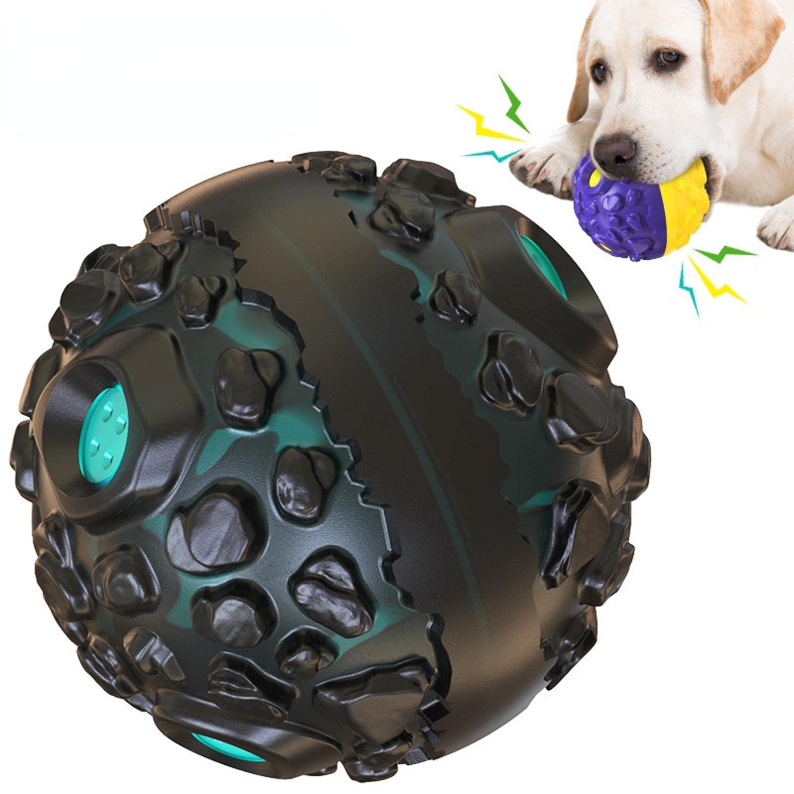 JZRH Nearly Indestructible Dog Chew Toy - TPR Material Squeaky Ball for Teeth Cleaning, Interactive Play & Training | Durable Pet Chew Toy for Aggressive Chewers (Black/Blue) - Perfect for Indoor/Outdoor Play, Dental Care & Bonding Time