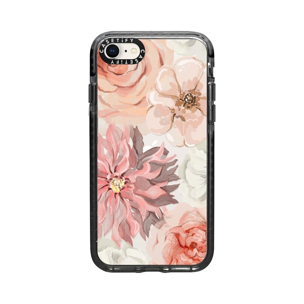 CASETiFY Impact Case for iPhone SE (2020/2022) & iPhone 7/8 - Shockproof Clear Black Phone Cover with Pretty Blush Accents - Perfect for Everyday Protection & Stylish Outfits