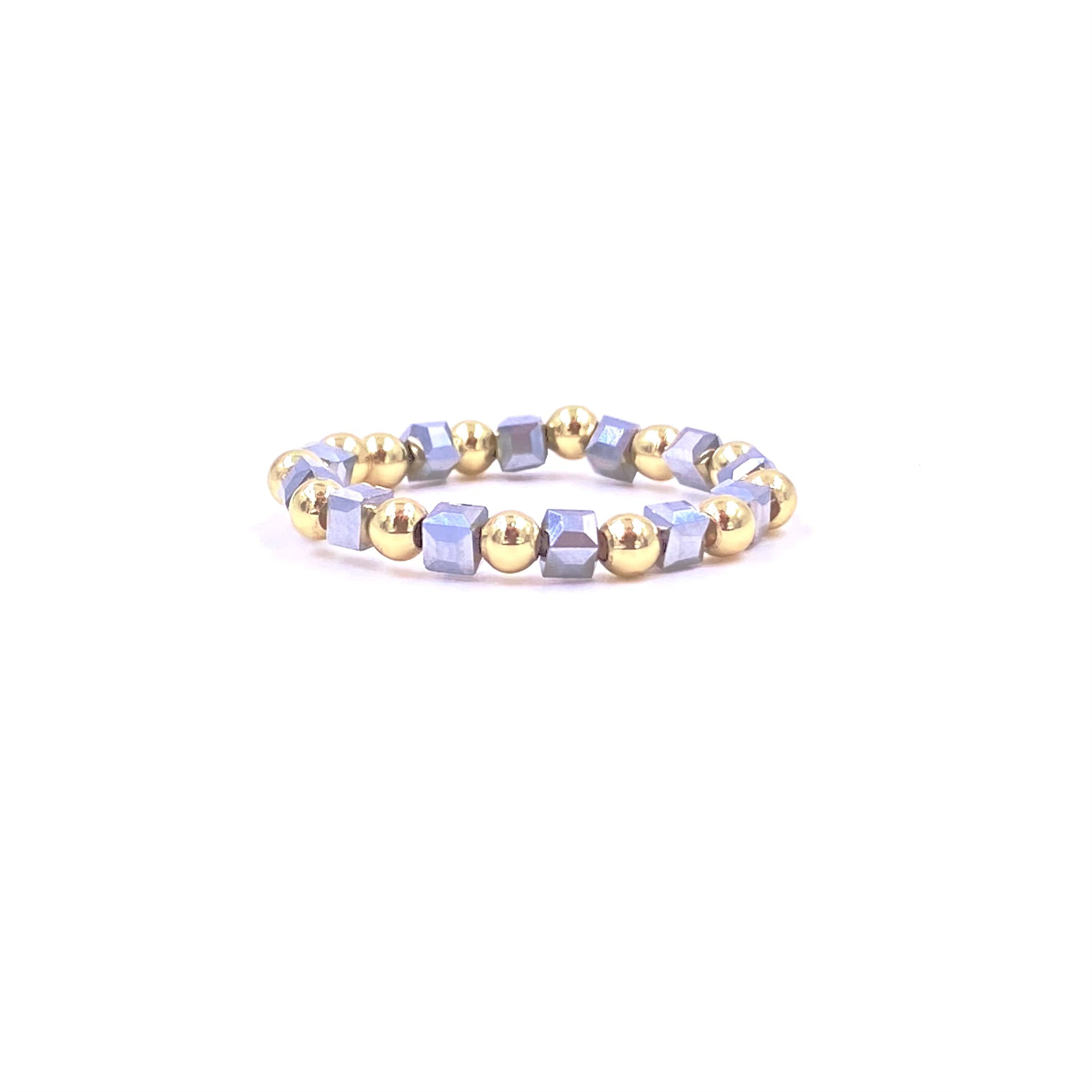 Ashley Gold Stainless Steel Crystal Beaded Stretch Ring - Gold Plated Alternating Design Jewelry for Women, Perfect for Parties, Weddings & Everyday Wear