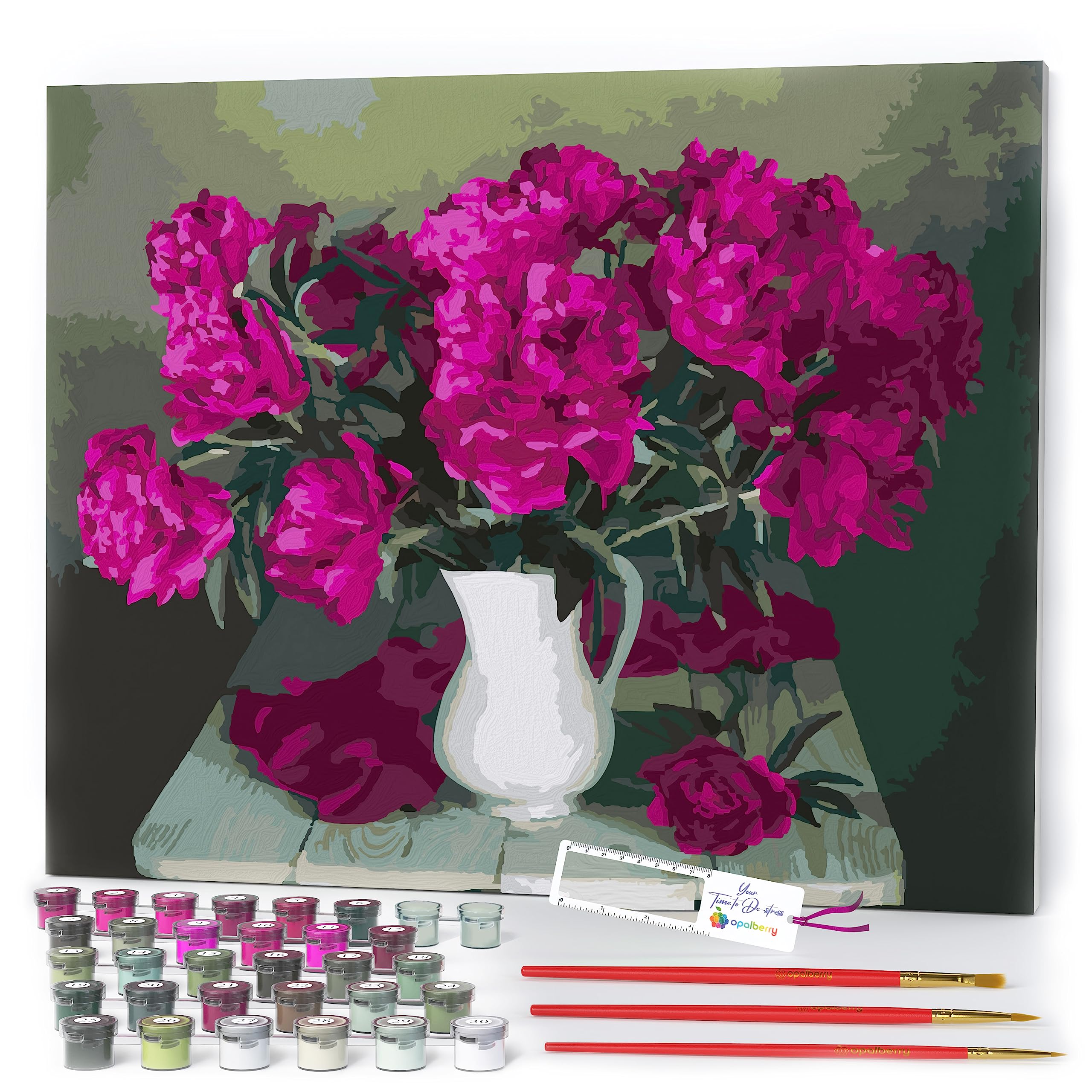 Opalberry Paint by Numbers Kit for Adults - Framed DIY Flower Canvas Painting - Beginner-Friendly Art Set for Home Decor & Relaxation - Perfect Gift for Stress Relief & Wall Art