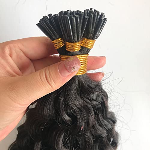 Brazilian Loose Curly I-Tip Hair Extensions 18 Inch 100 Strands - 100% Human Hair for Black Women - Natural Color - Perfect for Styling, Volume & Protective Hairstyles