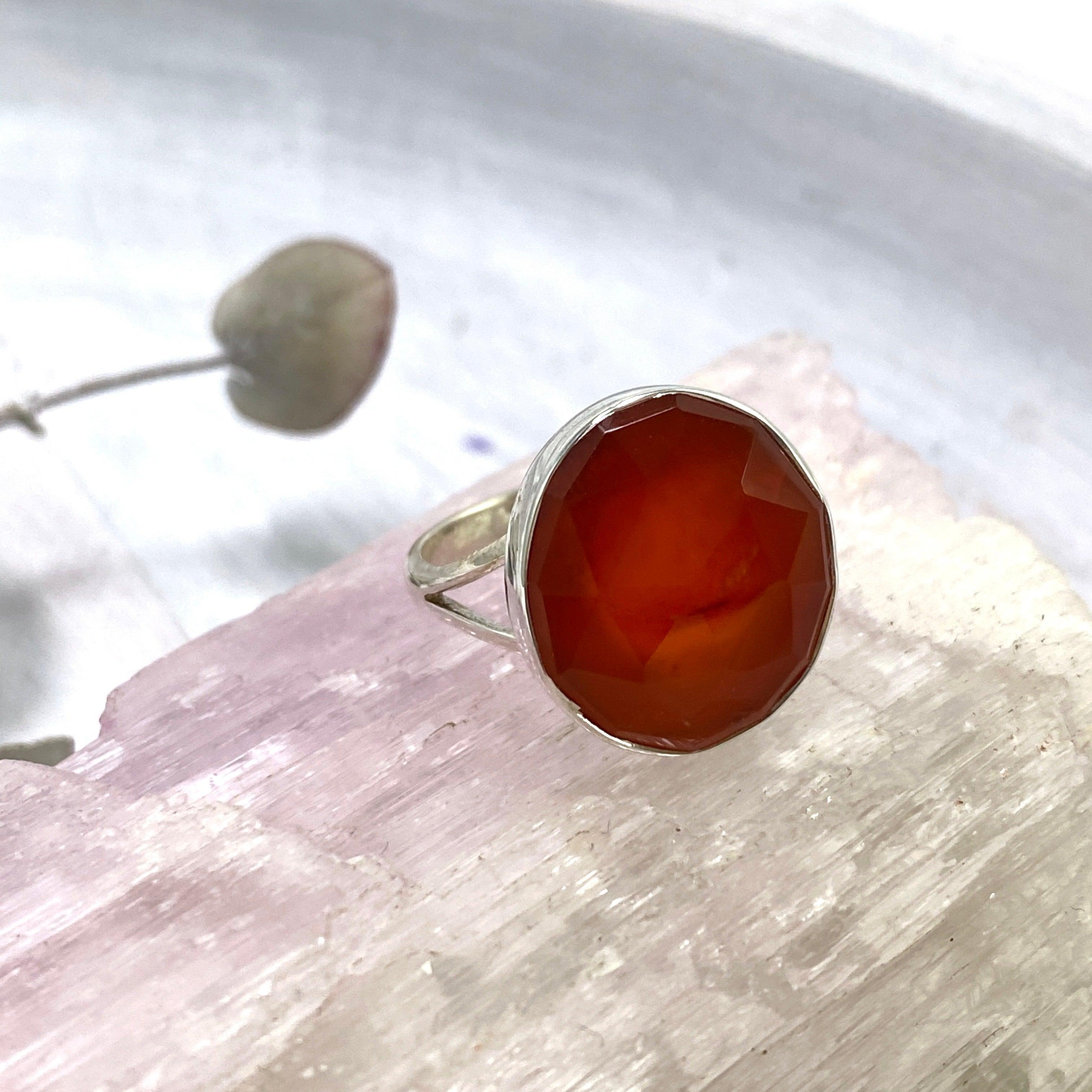 Natural Carnelian Oval Faceted Ring - Size 9 - KRGJ2122 - Elegant Boho Jewelry for Women, Perfect for Everyday Wear & Special Occasions