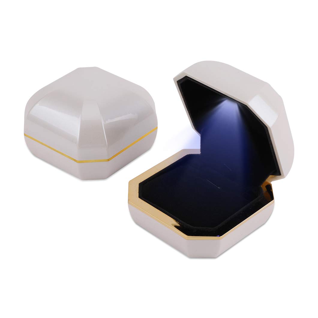 LED Lighted Jewelry Gift Box - Rolin Roly Pendant Storage Organizer with Octagonal Design for Necklaces & Rings | Perfect for Wedding Gifts, Jewelry Display & Luxury Packaging (White)