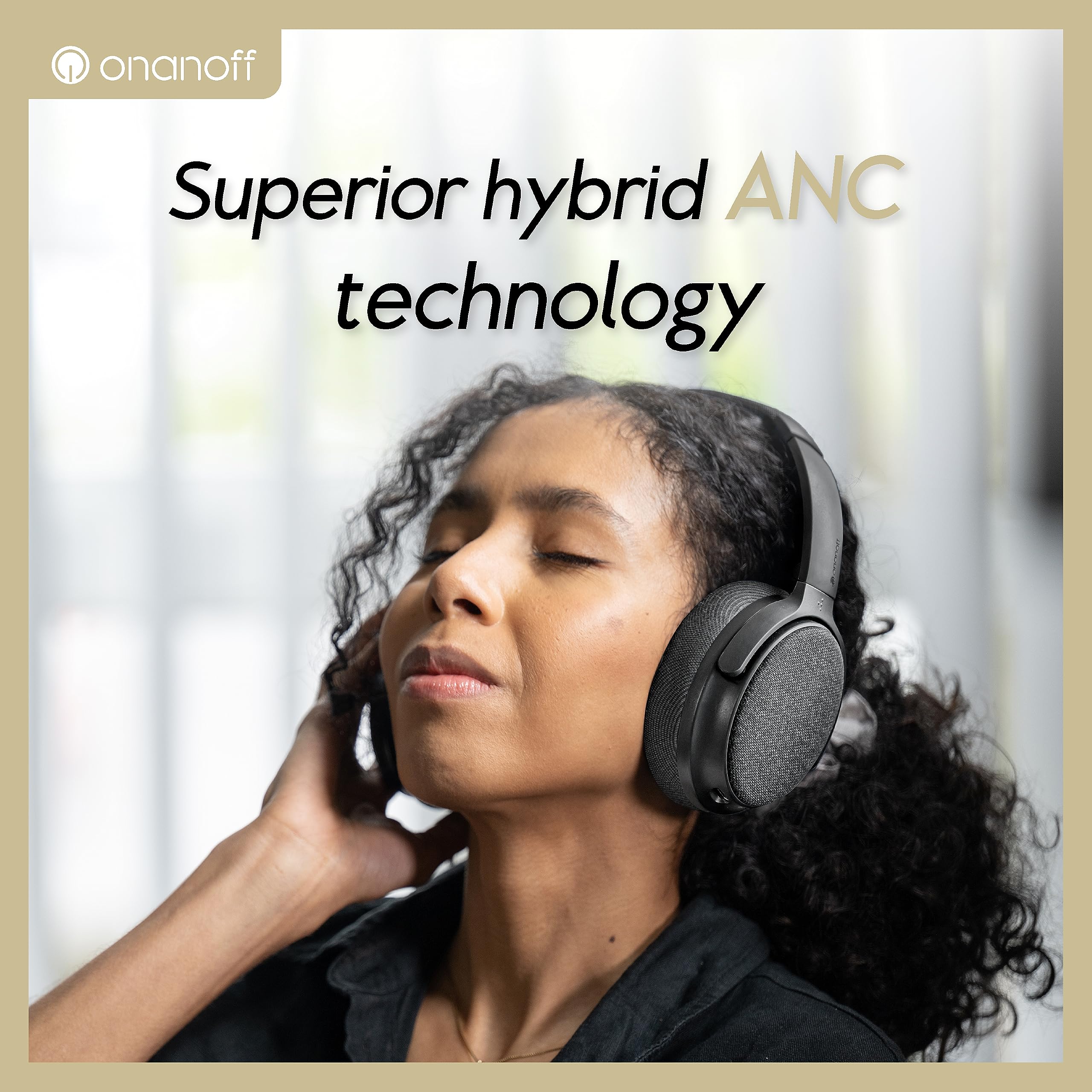 ONANOFF Fokus+ Hybrid ANC Noise Cancelling Bluetooth Headphones - 50H Playtime, Wireless Charging Stand, Detachable Boom Mic - Perfect for Home Office, Work & Travel (Midnight Blue) | Premium Sound for Conference Calls, Music & Entertainment