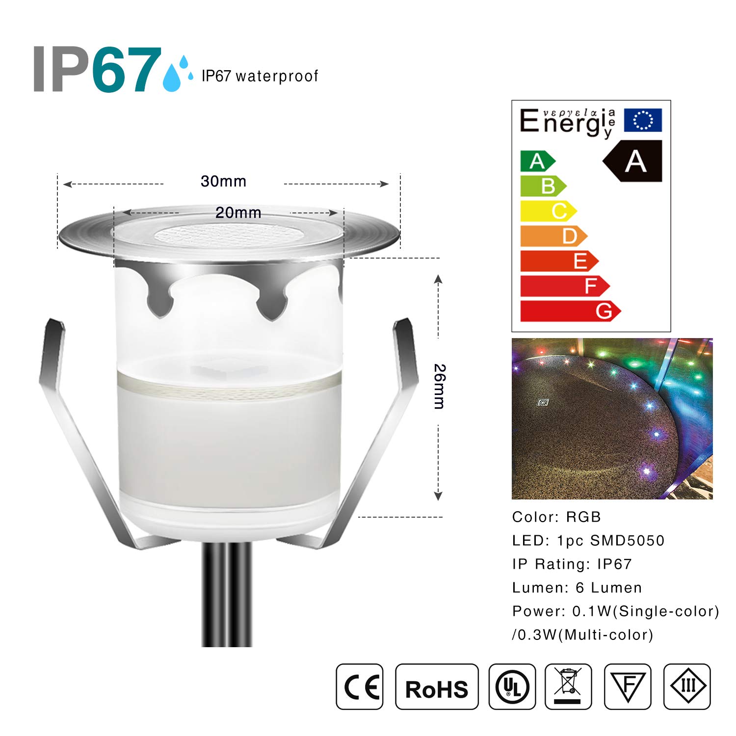 10 Pack Smart WiFi LED Deck Lights - Multi Color Outdoor IP67 Waterproof In-Ground Lighting - APP & Voice Control with Alexa & Google Home - Perfect for Patio, Garden, Pathway & Poolside Lighting