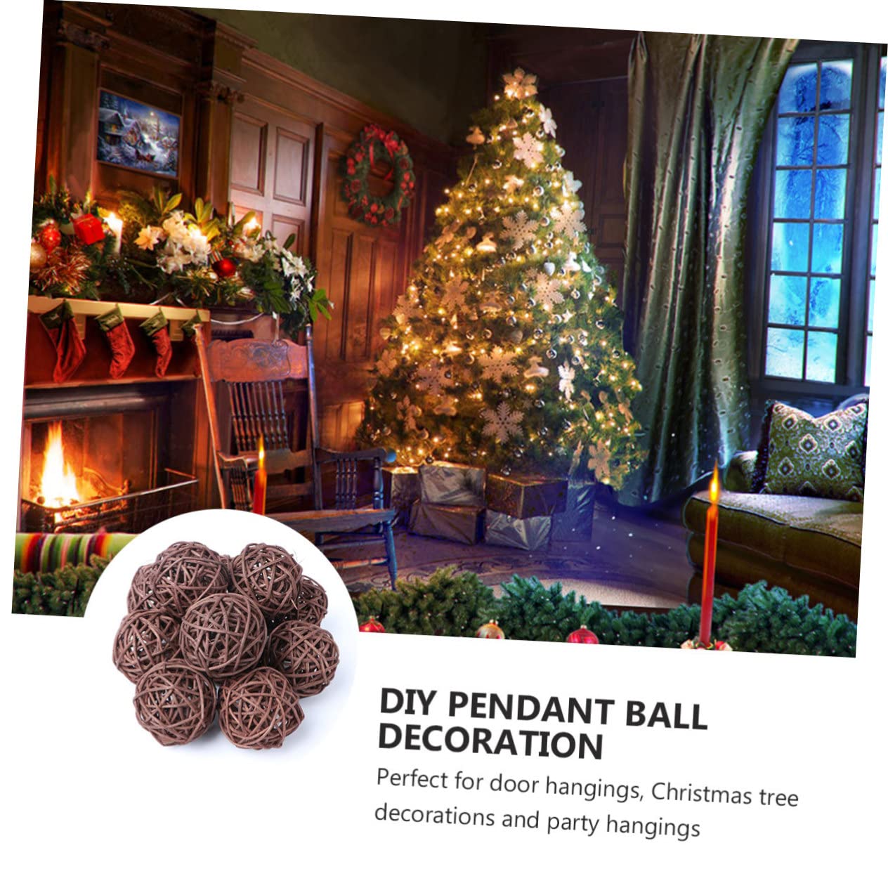 EXCEART 15-Piece DIY Rattan Hanging Balls Set - Natural Woven Decorative Ornaments for Christmas Tree, Home, Party & Wedding Decorations - Perfect for Holiday Crafts, Wall Hangings and Seasonal Displays