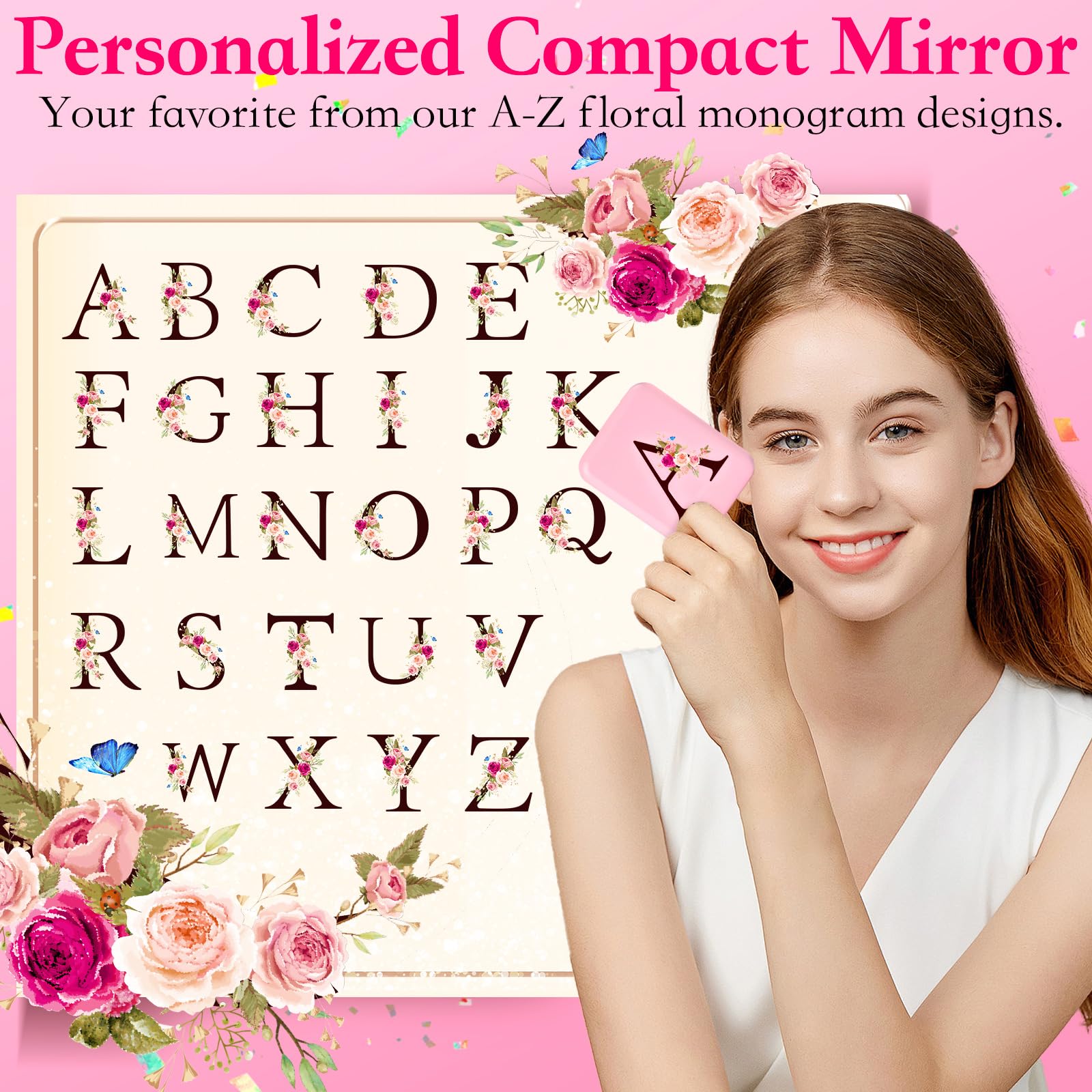 LED Travel Mirror with Lights - Personalized Initials, Portable Compact Makeup Mirror for Women & Teen Girls - Perfect for Travel, Birthday Gifts & School Essentials | Dorm Room, Makeup Vanity & On-the-Go Use