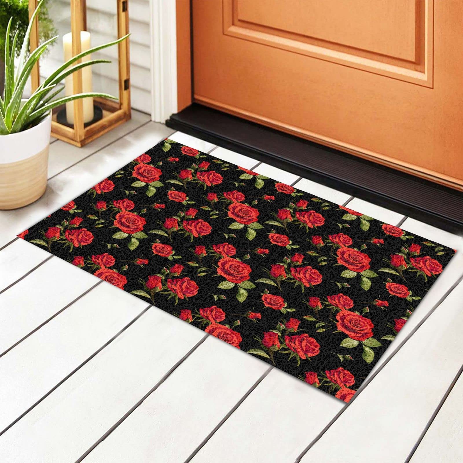 Personalized Red Rose Non-Slip Door Mat - Indoor/Outdoor Welcome Rug for Home Decor