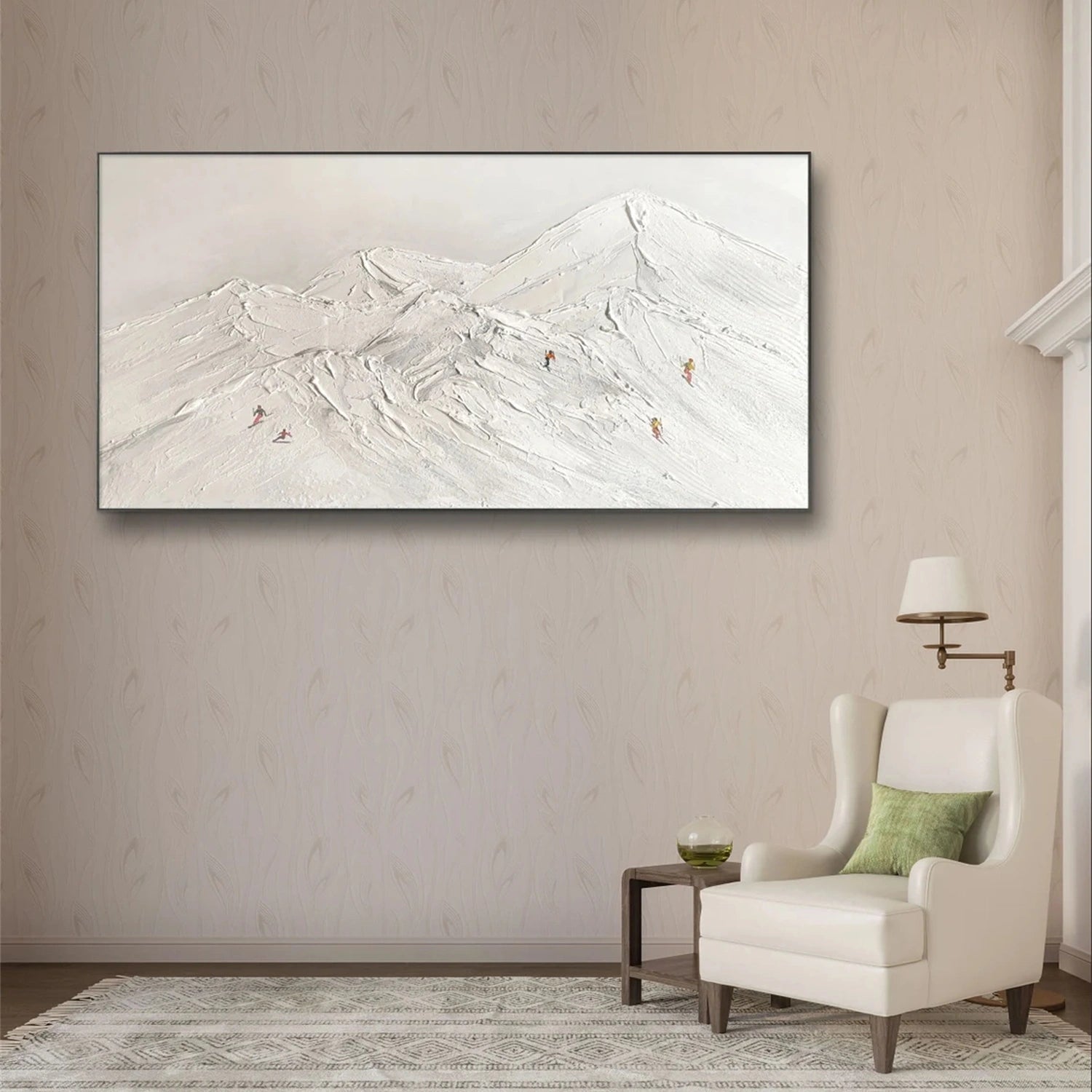 SP044 Skiing Sport Art Textured Canvas Painting - Perfect for Winter Cabin Decor & Ski Lodge Wall Art