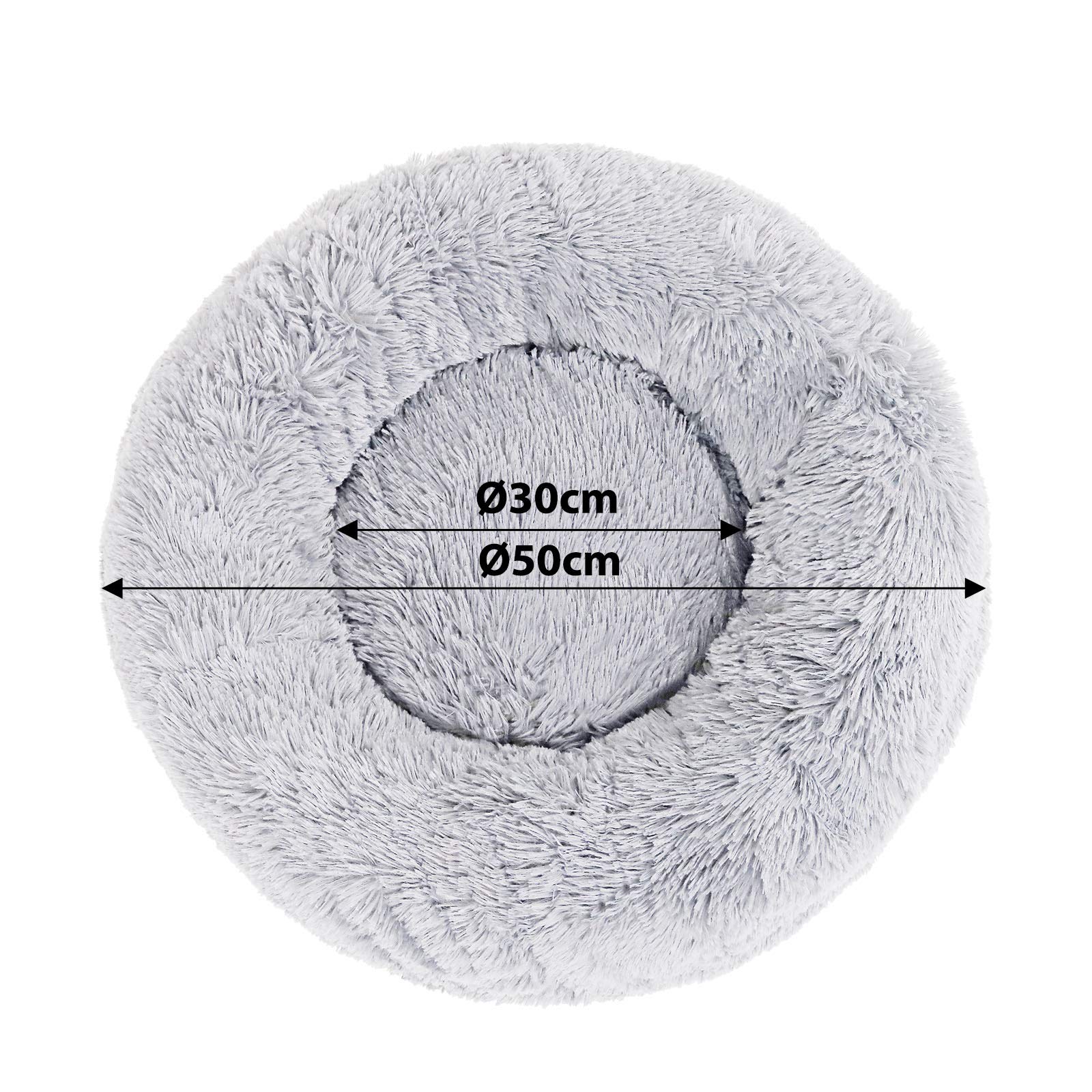 Lionto Donut Bed for Dogs and Cats - Fluffy Round Pet Bed for Small & Large Pets, 19.7 Inch Soft Plush Dog & Cat Bed with Extra Thick Filling, Light Gray - Cozy Sleeping Spot for Pets in Living Room, Bedroom or Kennel