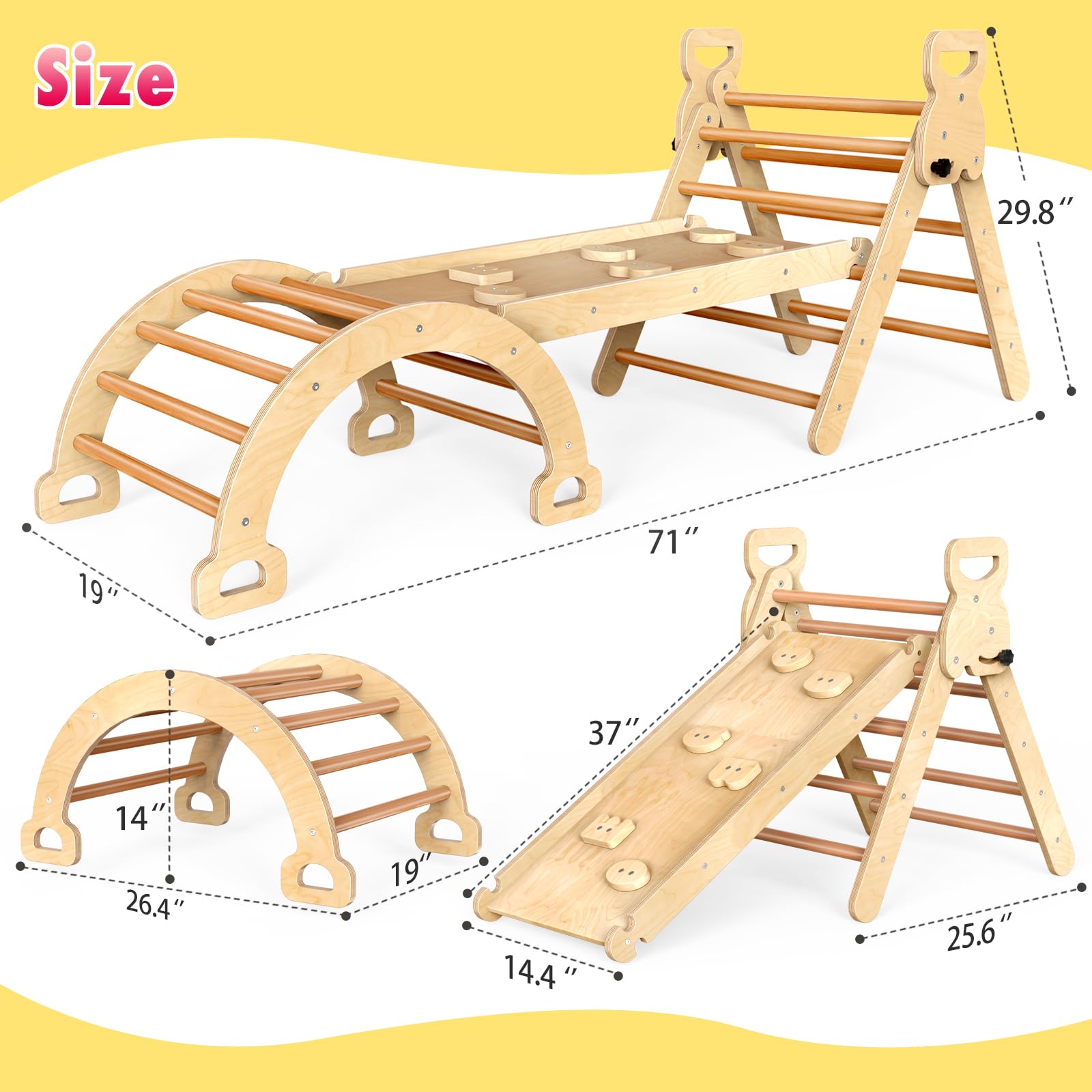 Montessori Pikler Triangle Climbing Set - Wooden Toddler Play Gym for Indoor & Outdoor - Slides & Climbing Toys for Kids Ages 1-3 - Perfect for Home Playrooms, Daycares & Backyard Adventures