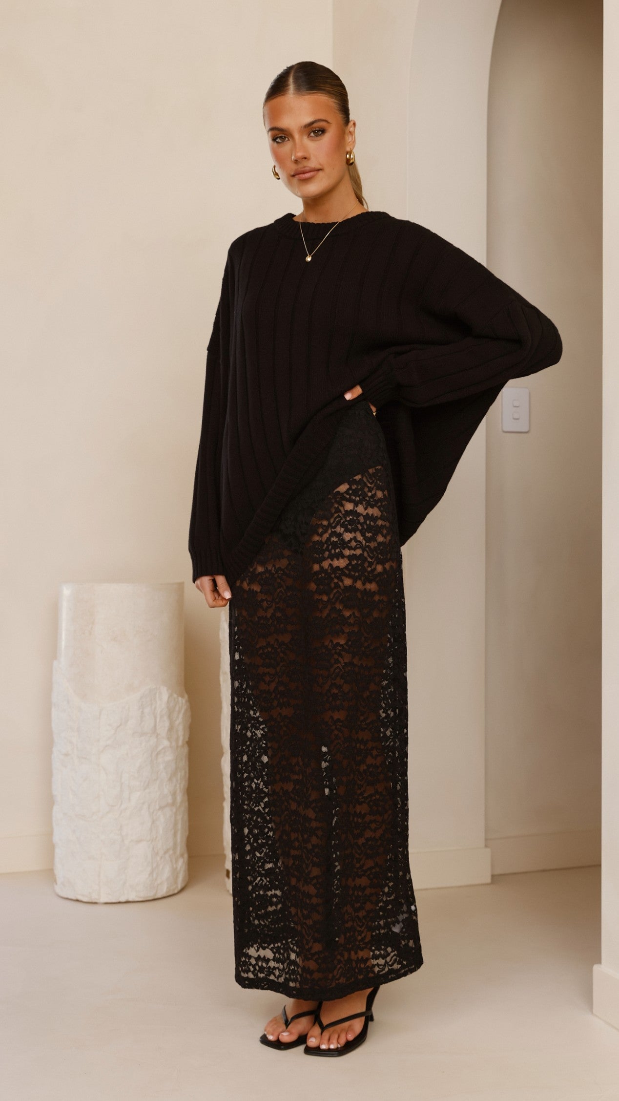 Harlene Black Lace Maxi Skirt for Women - Elegant Long Flowy Skirt for Parties, Weddings & Special Occasions