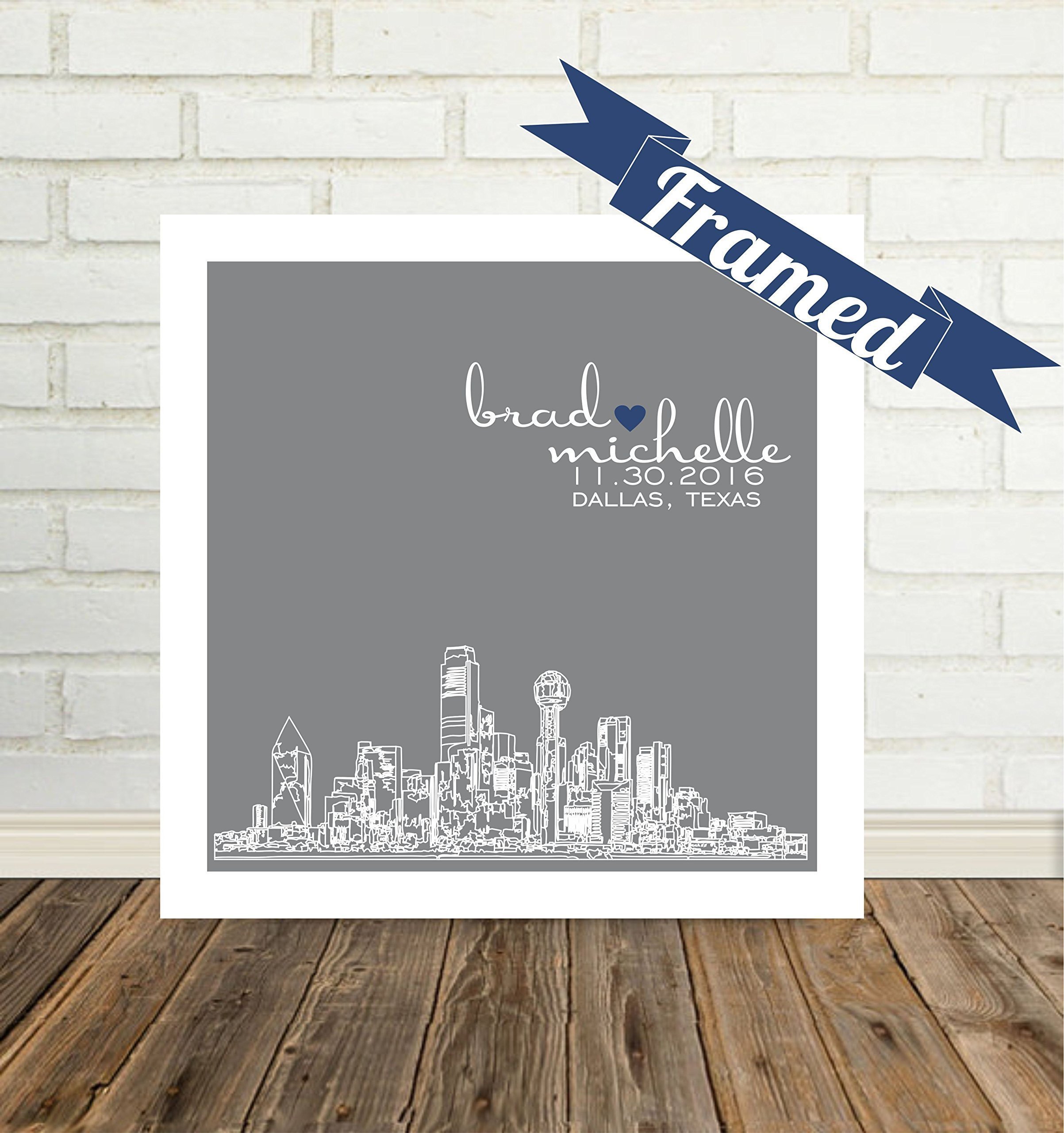Custom Houston Skyline Framed Art - Personalized Wedding Gift for Couples in Houston Texas (Any City Available Worldwide) | Perfect for Anniversaries, Home Decor & Newlyweds