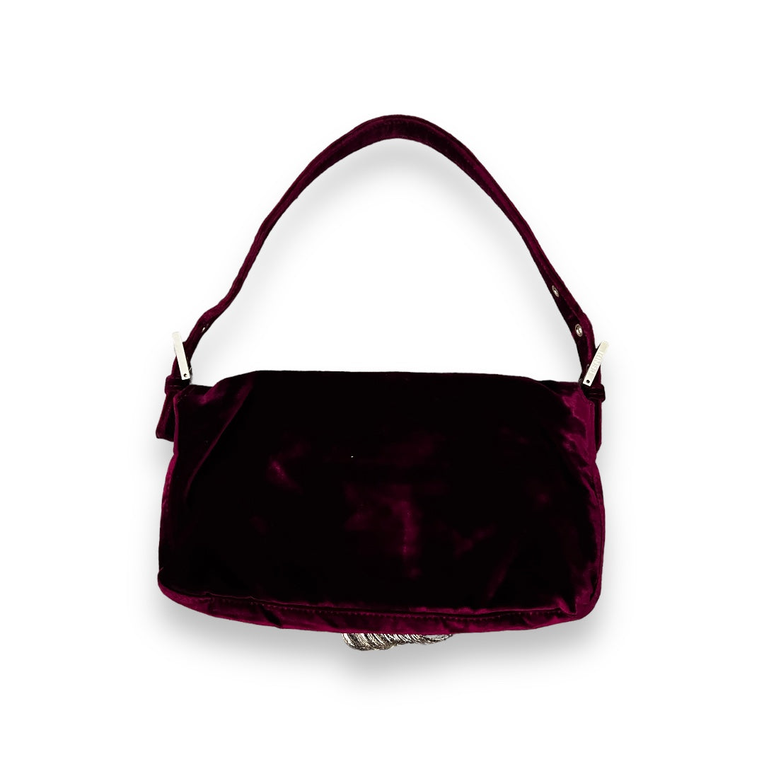 Vintage Fendi Red Velvet Fringe Baguette Bag - Luxury Designer Crossbody Purse for Women, Perfect for Parties, Weddings & Evening Events