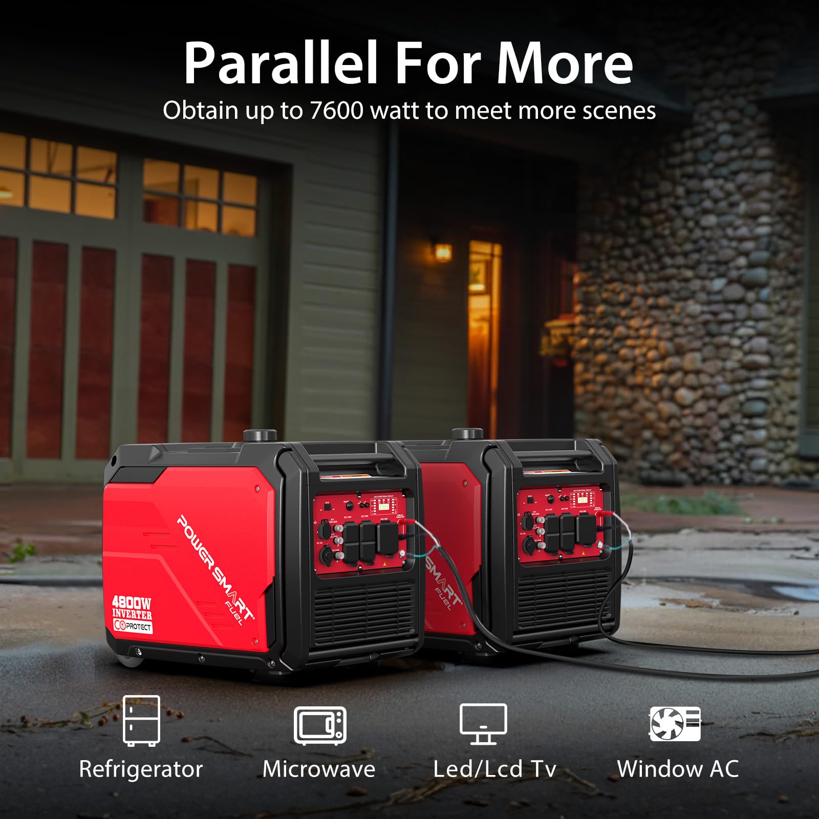 PowerSmart 4800W Portable Inverter Generator with Wheels & Handle Kit - CO Sensor Technology, Ultra Quiet, RV Ready (Model HB5046C) - Perfect for Camping, Home Backup & Outdoor Power Needs