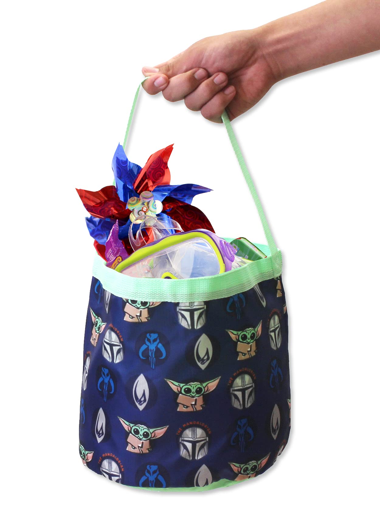 Disney Star Wars Mandalorian Yoda Collapsible Nylon Basket Bucket Tote Bag - Foldable Storage Organizer for Groceries, Toys & Laundry | Perfect for Shopping, Beach & Home Organization