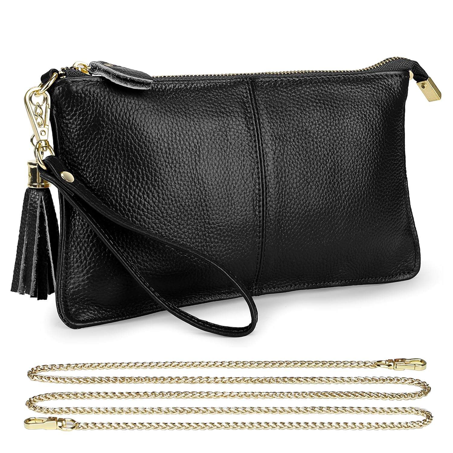 Uromee Women's Genuine Leather Wristlet Wallet Clutch Purse - Crossbody Bag with Detachable Shoulder Chain | Perfect for Everyday Use, Travel & Evening Events