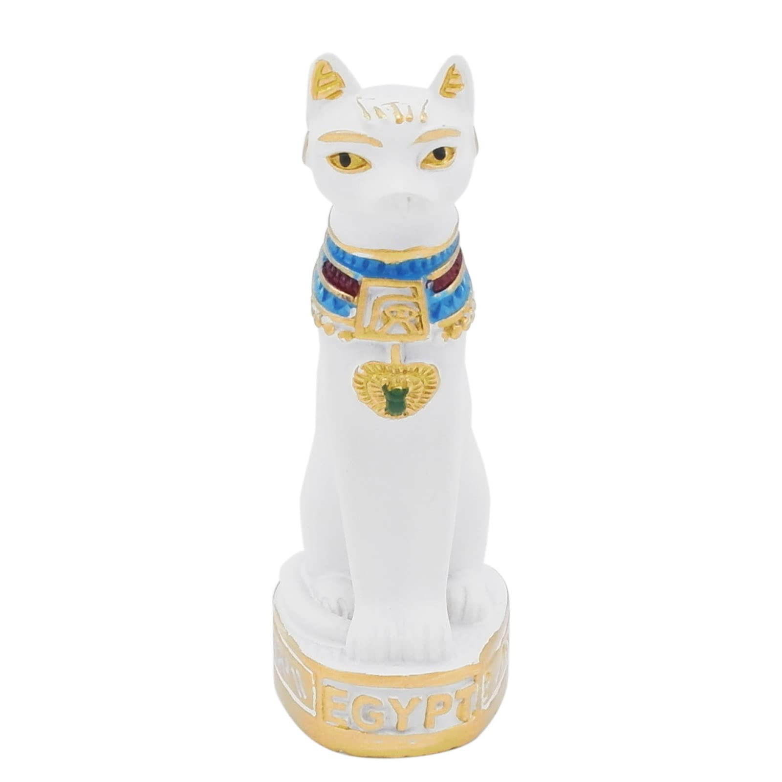 Egyptian Cat Bastet Statue - Ancient Egypt Reptile Terrarium Decor, White Ceramic Sculpture for Aquarium & Reptile Tank - Perfect for Egyptian Theme Decor, Home Office Display, and Reptile Habitat Enrichment