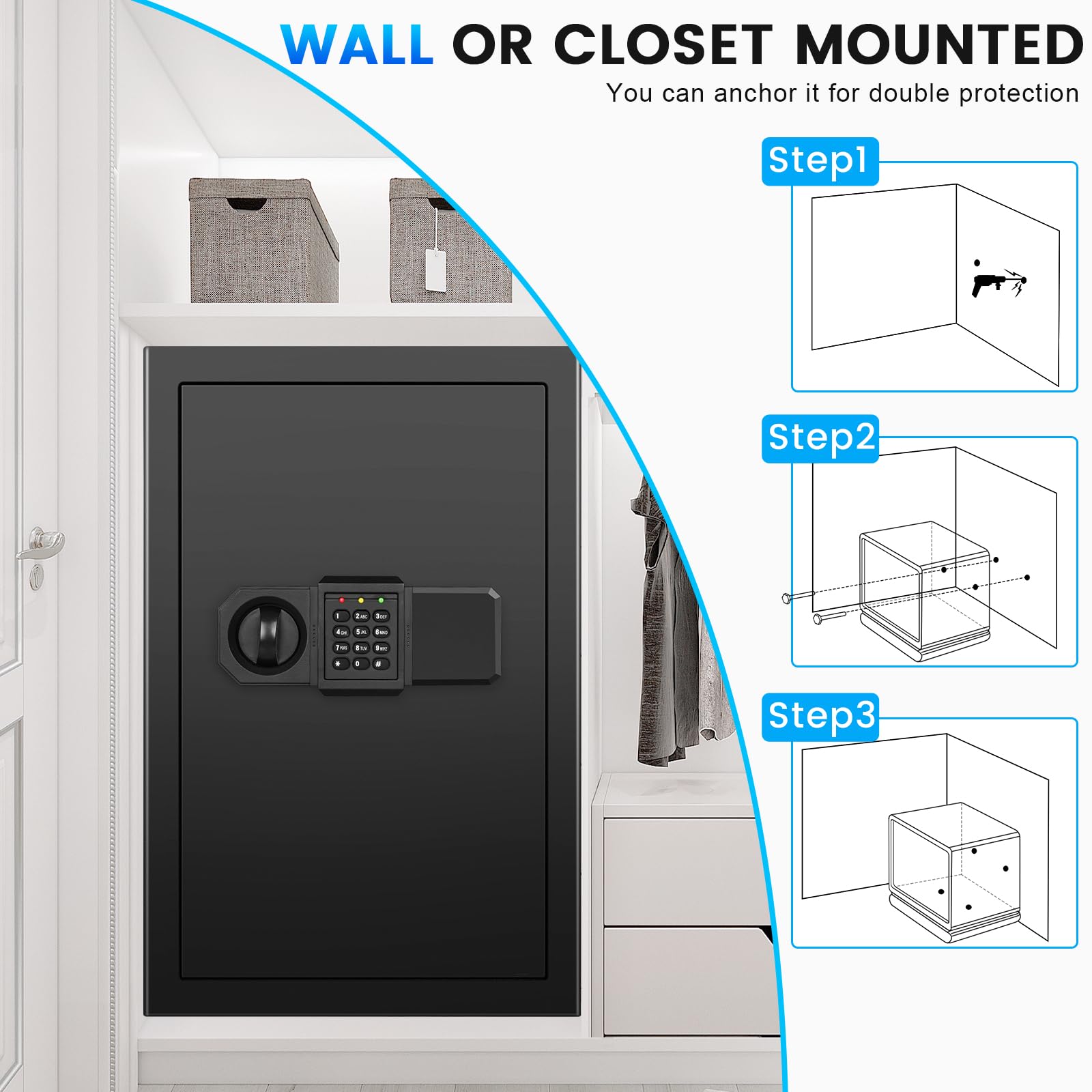 4.2 Cu Ft Fireproof Safe Box - Digital Keypad, Alarm System & Spare Keys - Waterproof & Anti-Theft Security Safe for Home, Office (Documents, Jewelry, Cash Protection)