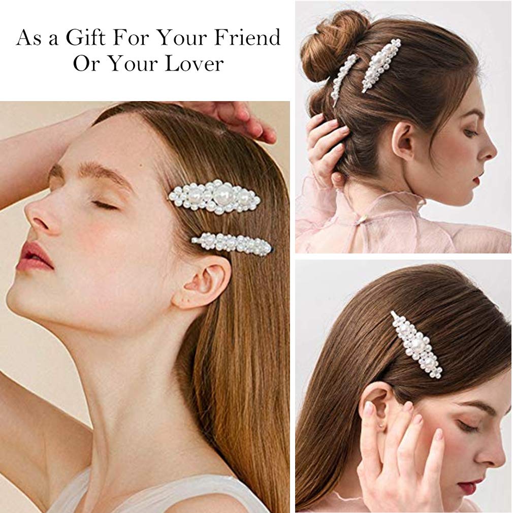 Jaciya 4-Pack Large Pearl Hair Clips for Women - Elegant Hair Barrettes, Wedding & Bridal Hair Accessories, Braiding Styling Clips - Perfect for Parties, Proms and Special Occasions