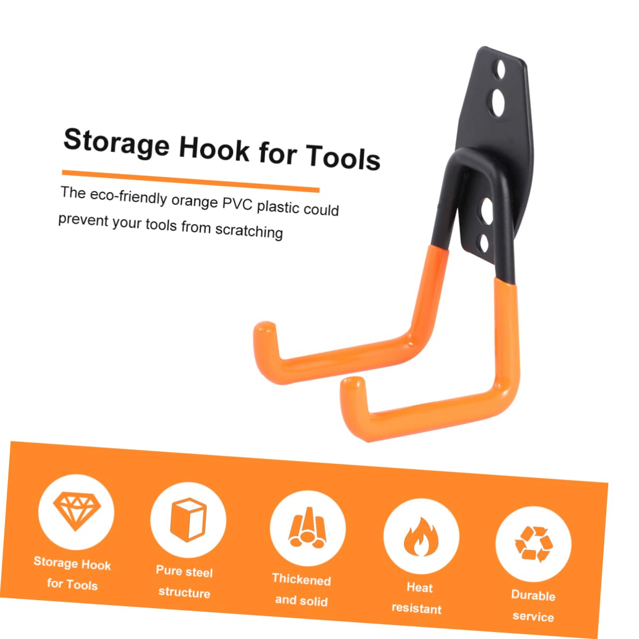 4-Pack Heavy Duty Orange Metal Wall Hooks with Anti-Slip Coating - Sturdy Garage Storage Hangers for Tools, Hats, Coats & Home Organization (Perfect for Workshop, Shed, Entryway & Closet)