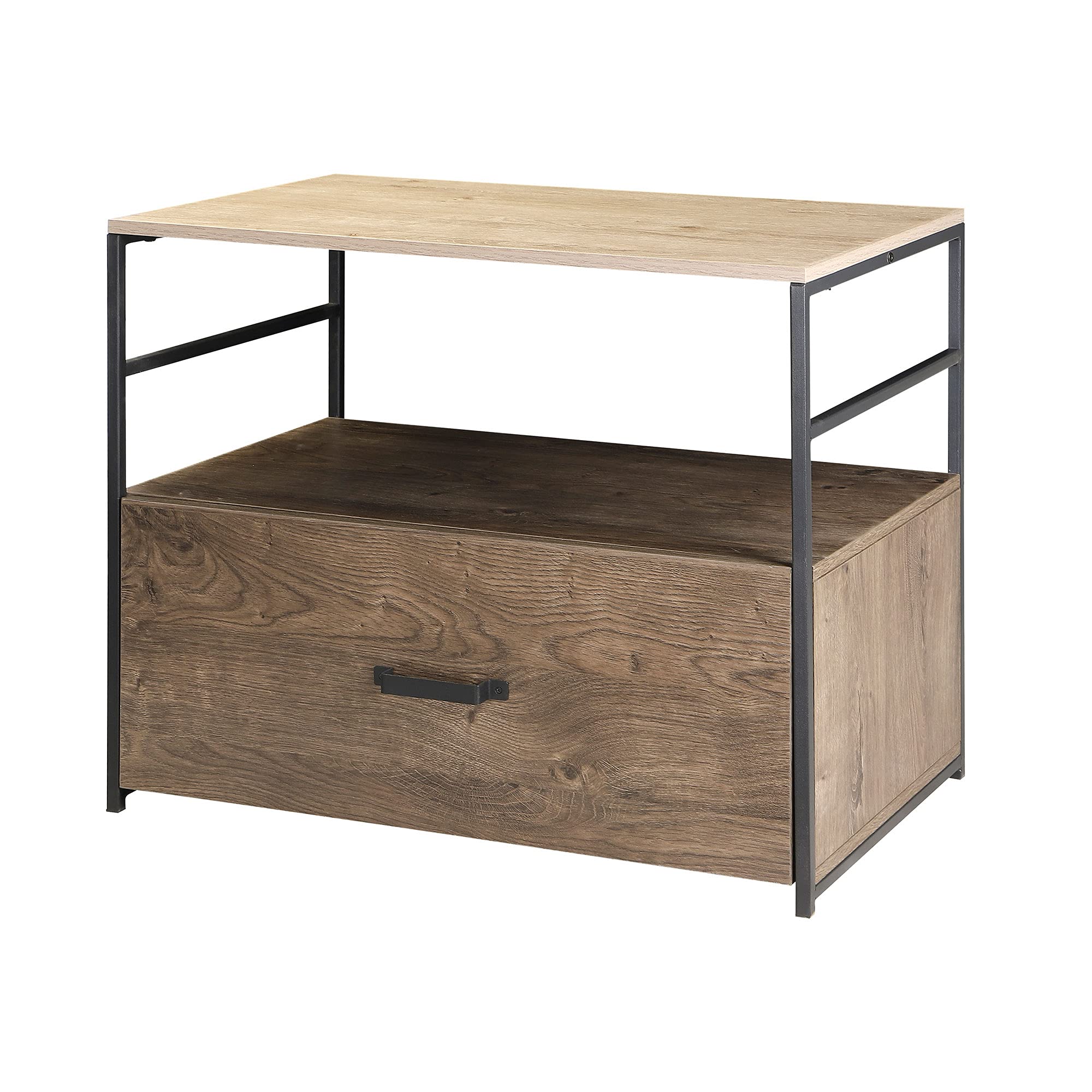 ZNLLS 1 Drawer Wooden Lateral File Cabinet with Metal Frame - Industrial Style Office Storage Solution for Home & Office - Perfect as Printer Stand with Open Shelves for Documents & Supplies